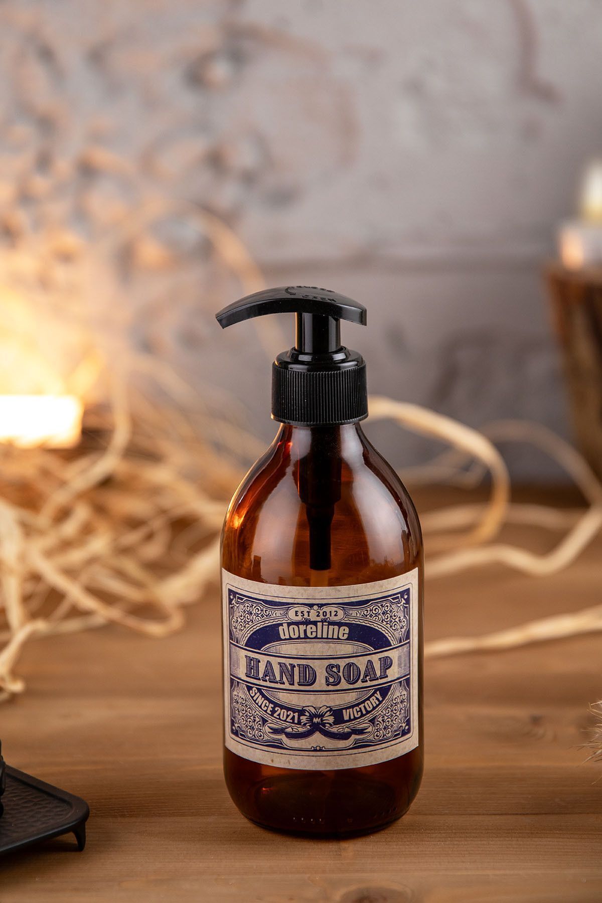 Doreline Vintage 2'li Amber Cam Sıvı Sabun Bulaşık Deterjanı Şişesi Sabunluk 500ml