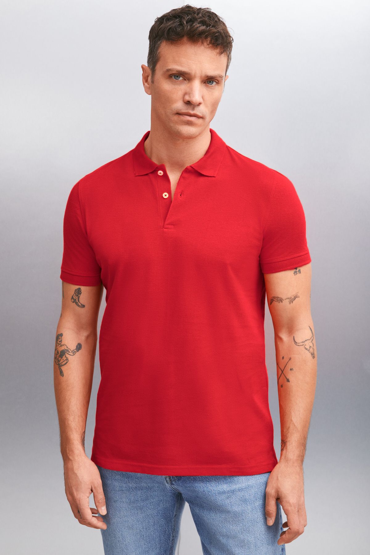 GRIMELANGE FORET Erkek %100 Pamuk Kısa Kol Regular Fit Kırmızı Polo Yaka T-shirt