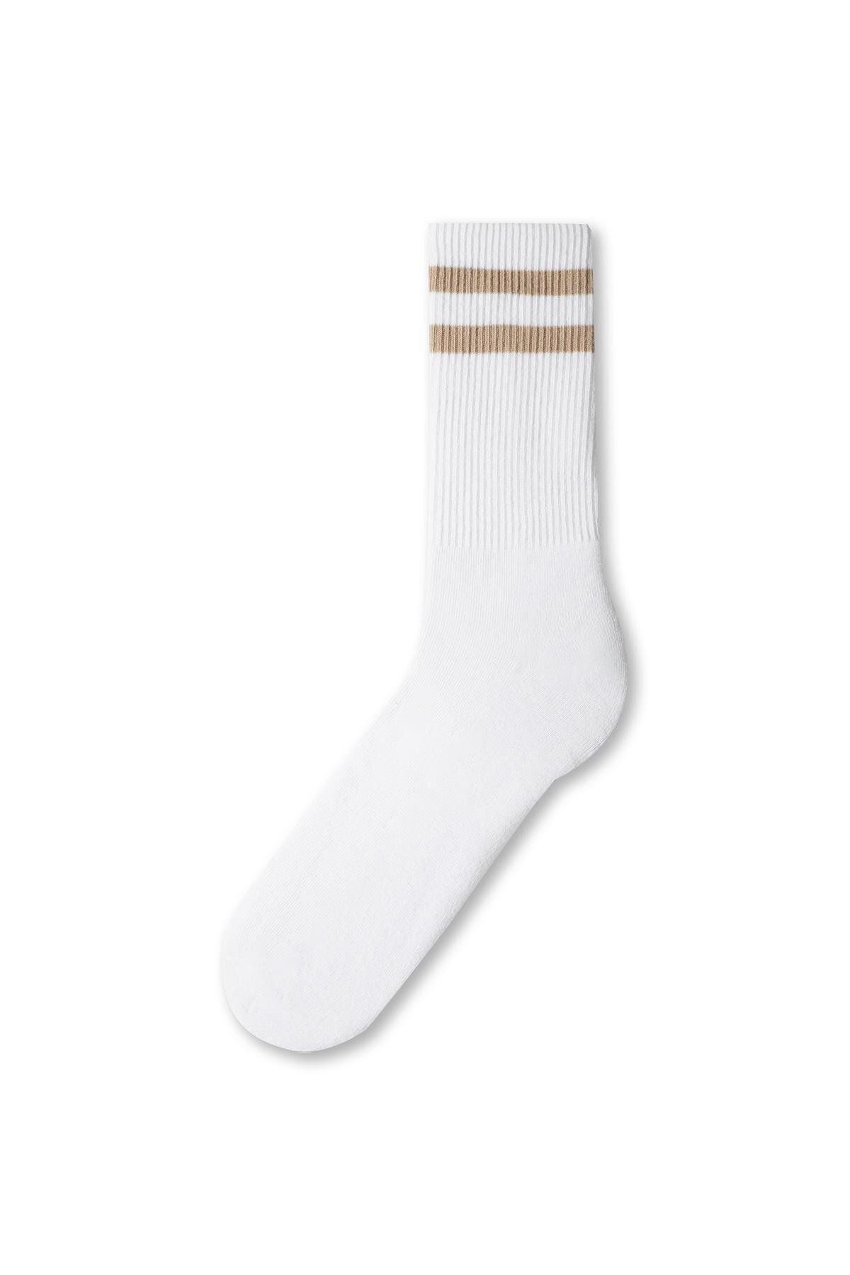 Katia & Bony Erkek Havlu Taban Çizgili Soket Çorap Beyaz/bej