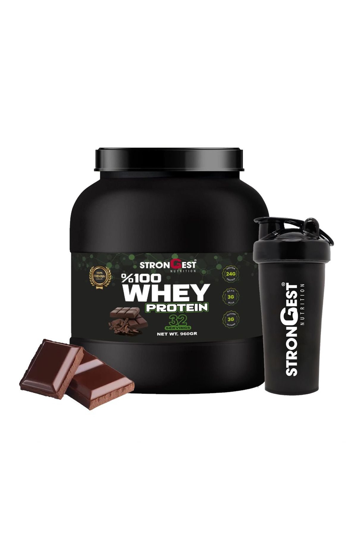 STRONGEST Whey Protein 960 Gr 32 Servis Çikolata Aromalı %100 Whey Protein Tozu
