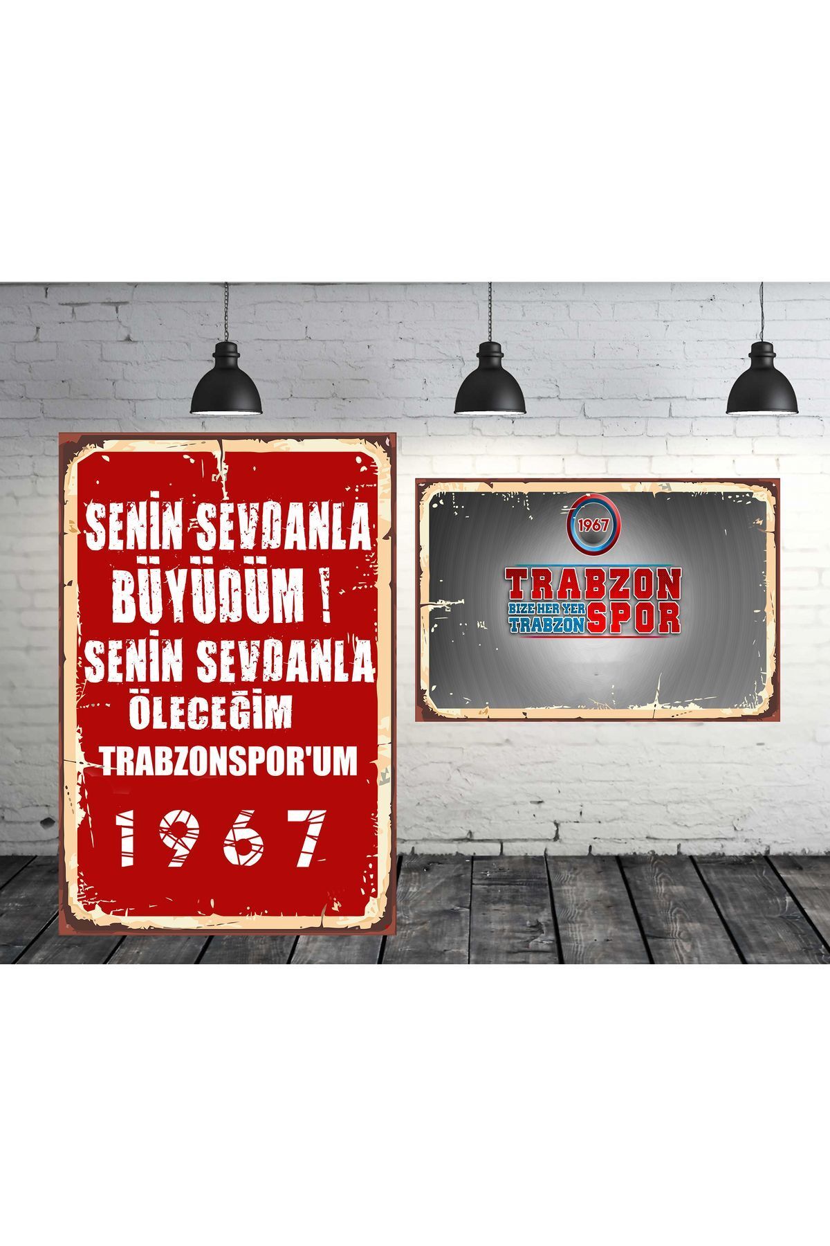 TAKIFİX Senin Sevdanla Öleceğim Trabzonspor Seti 2 Adet 20x30 Cm Retro Ahşap Tablo