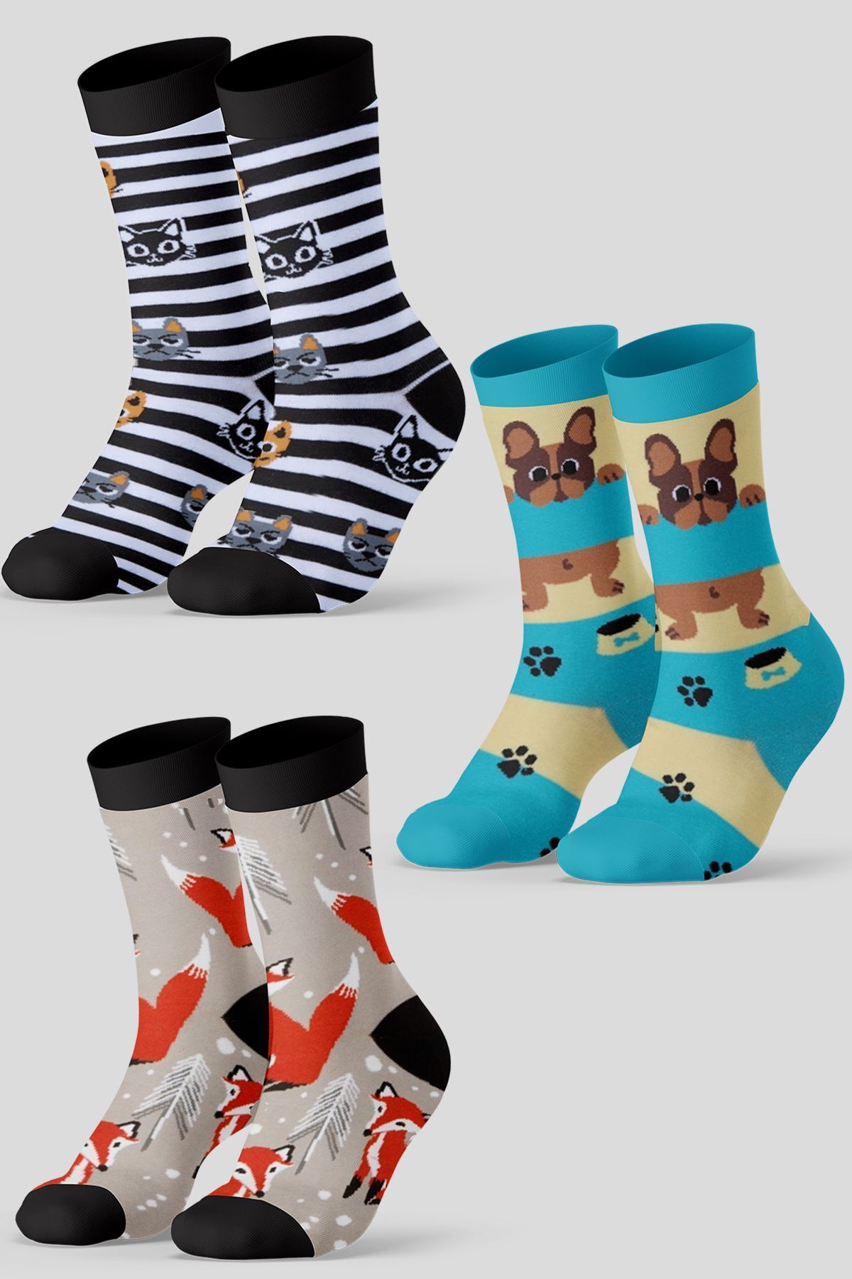 Neşeli Çoraplar 3'lü Animal Lovers Renkli Çorap Set 1