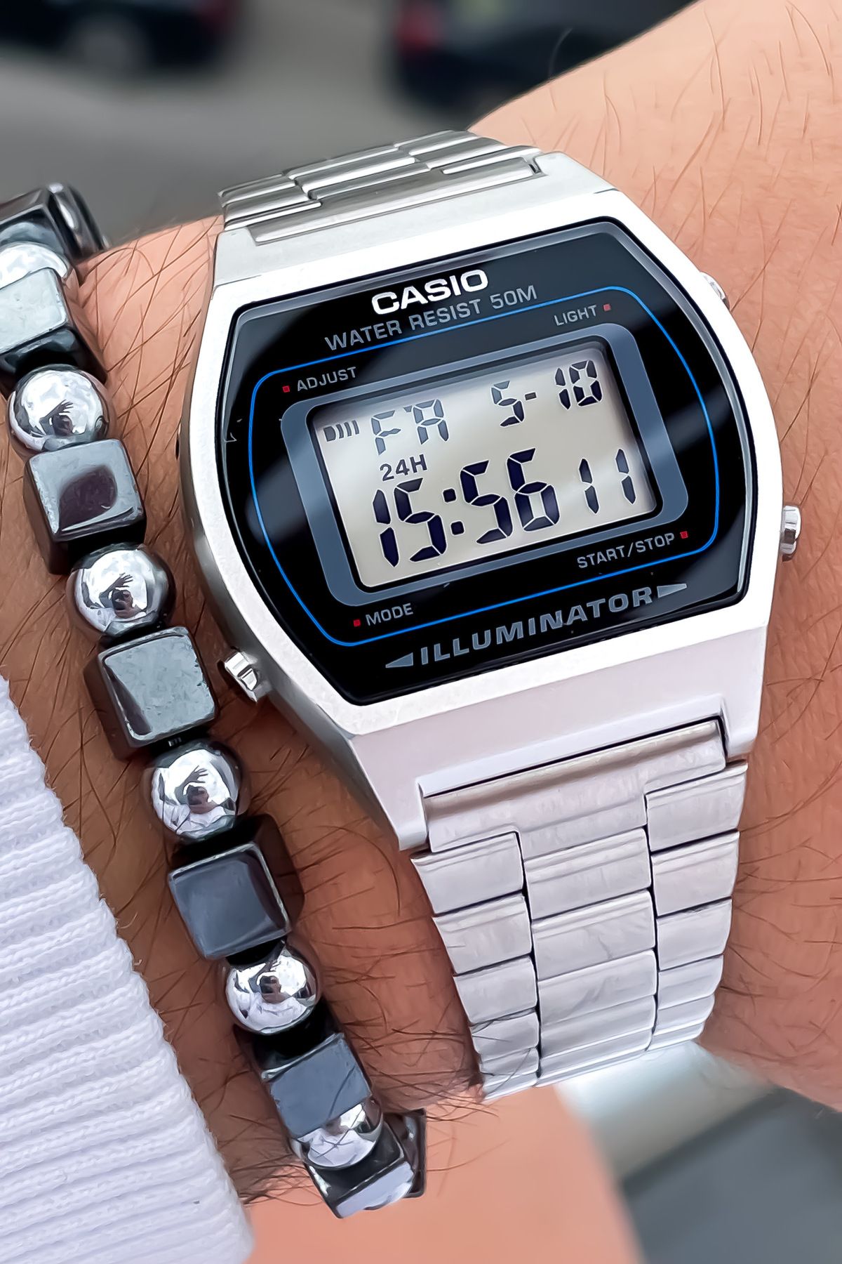 Casio Yeni Sezon Gümüş Renk Dijital Kol Saati 50mt Su Geçirmez Bileklik Hediyeli