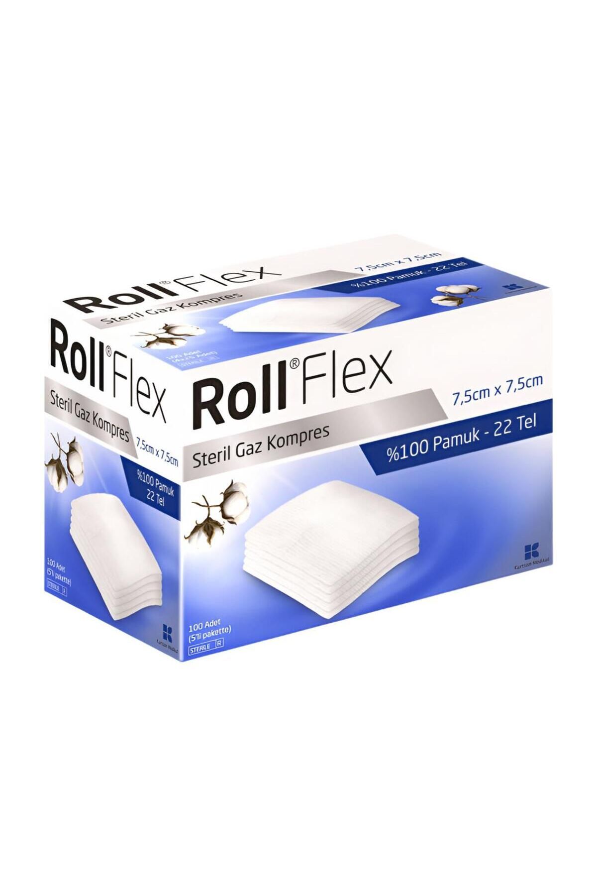 Roll Flex Steril Gaz Kompresi 100 Lü ( 7,5 Cm X 7,5 Cm 5 Li Pakette )