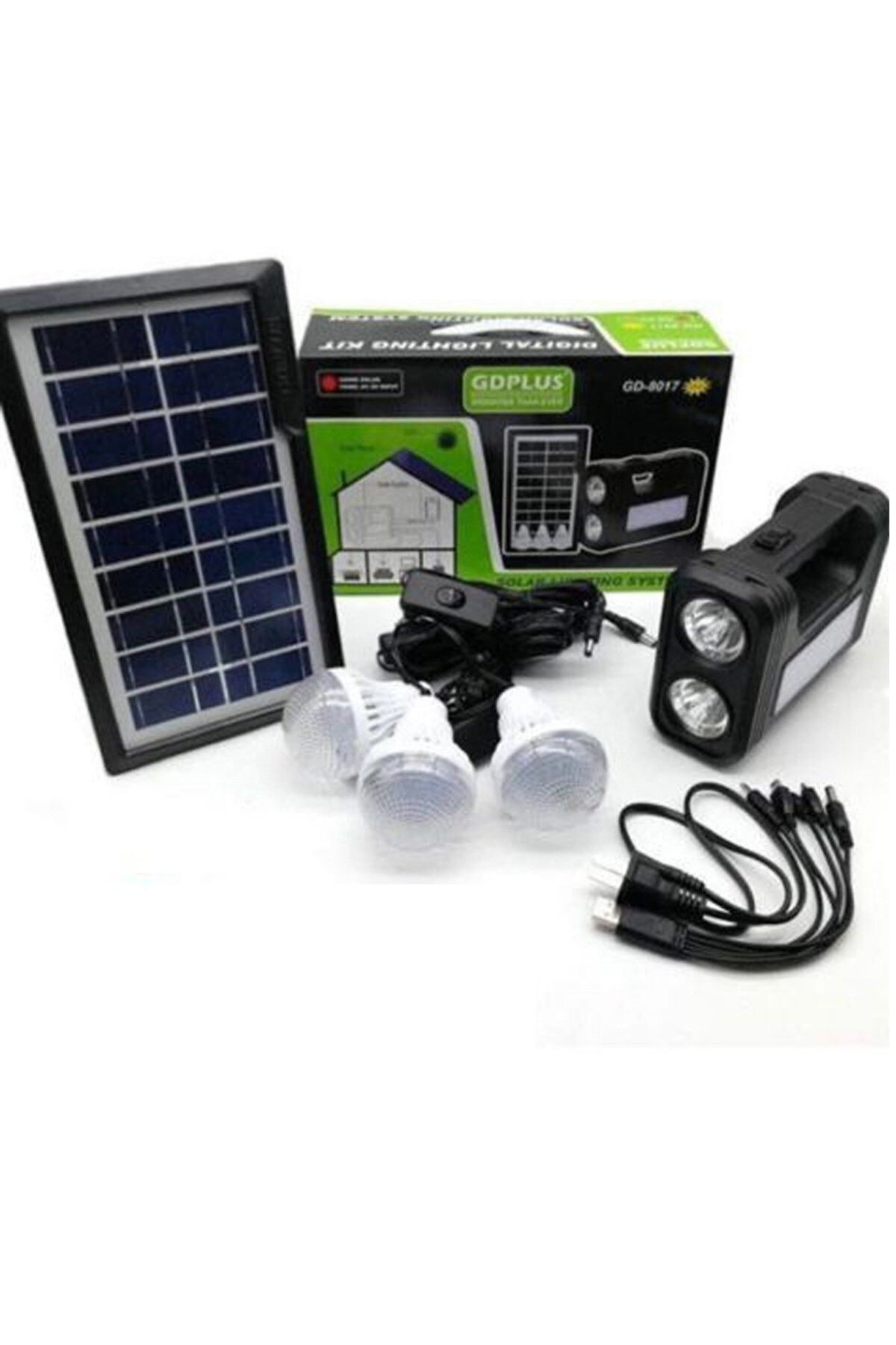 Powermaster Gd-8017s Panelli Solar Lamba 3 Ampullü Set Akülü Solar Işıldak Fener