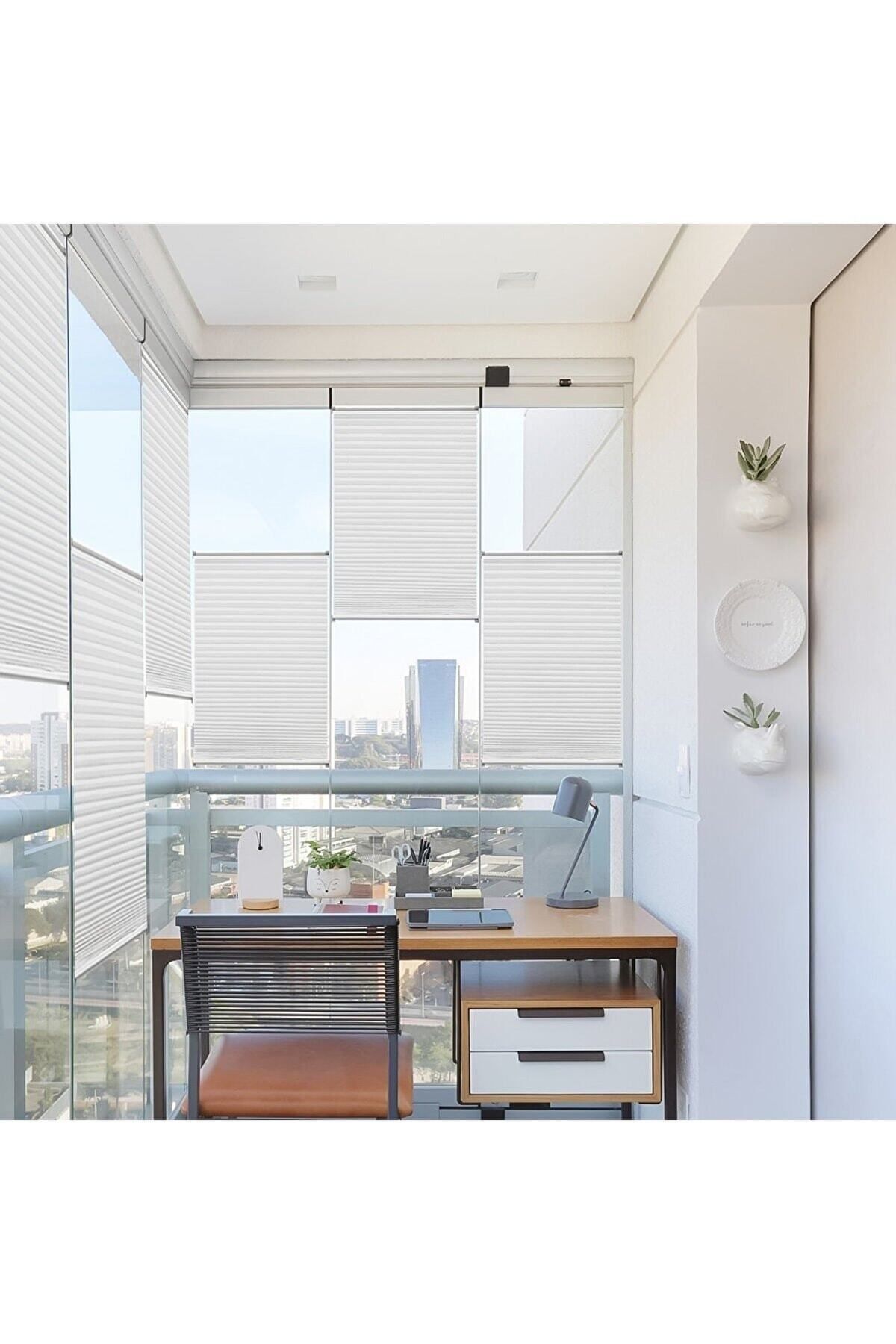 Kidmex Yapıştırma Sistem Cam Balkon Perdesi Beyaz Plise Perde Delik Yok - Ofis Perdesi - Mutfak Perdesi