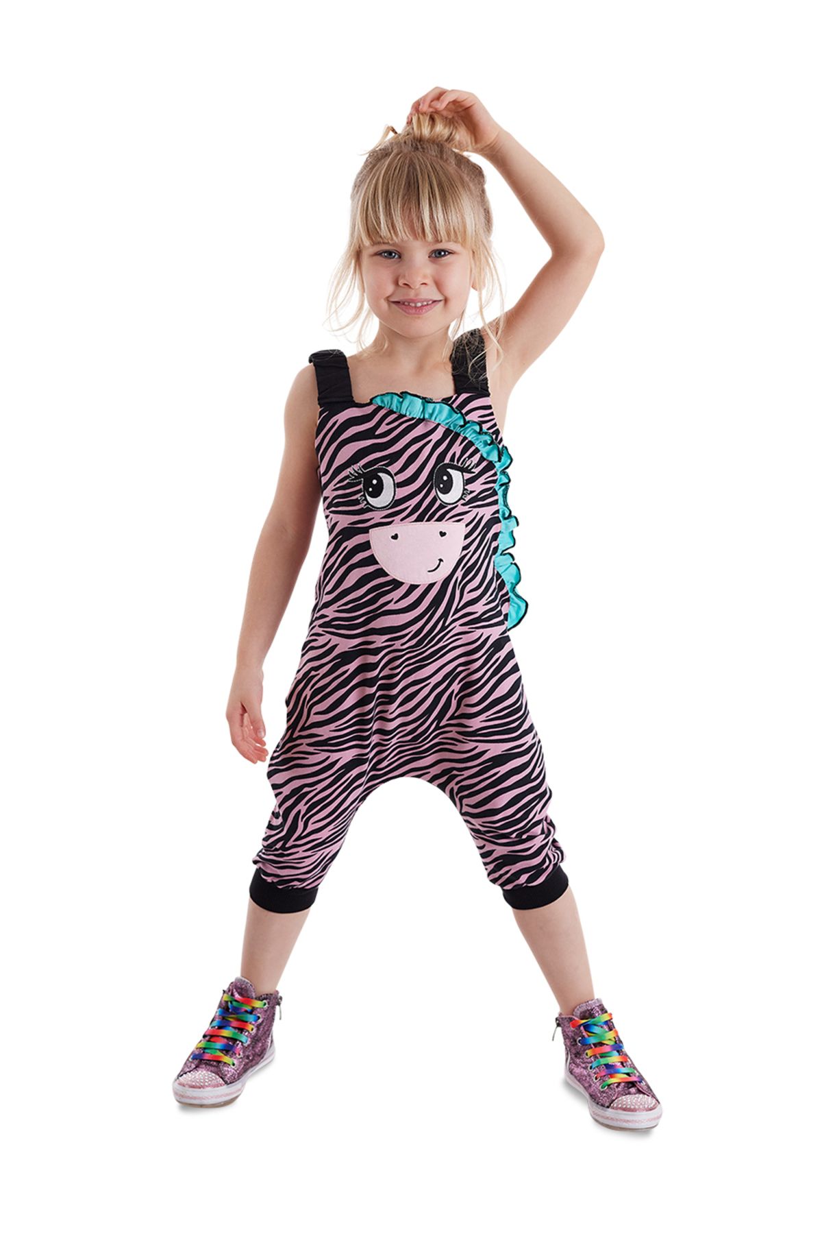 Denokids Zebra Fırfırlı Kız Çocuk Tulum