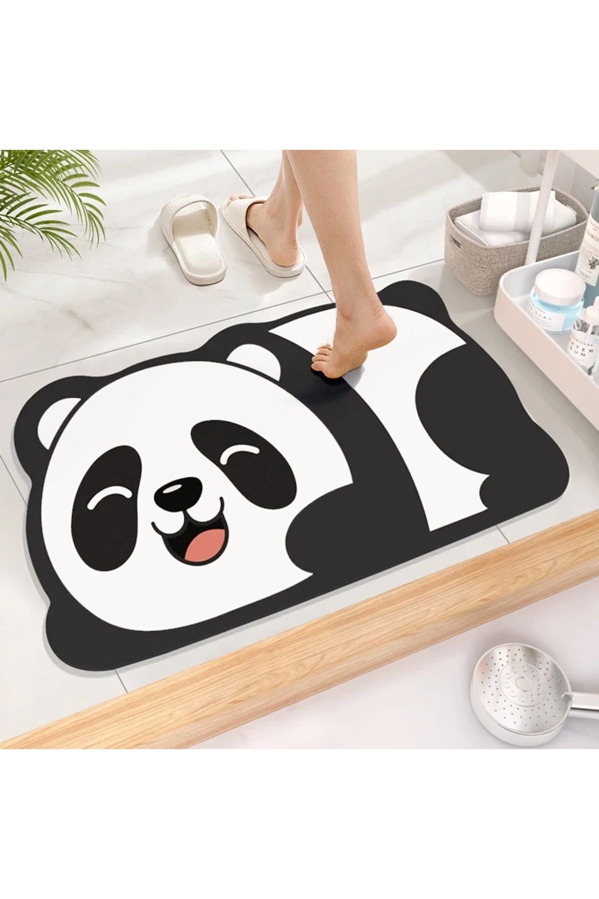 Else Dekor Sevimli Panda Su Emici Duş Önü Banyo Paspası Klozet Tek Parça Hayvanlı Banyo Halısı