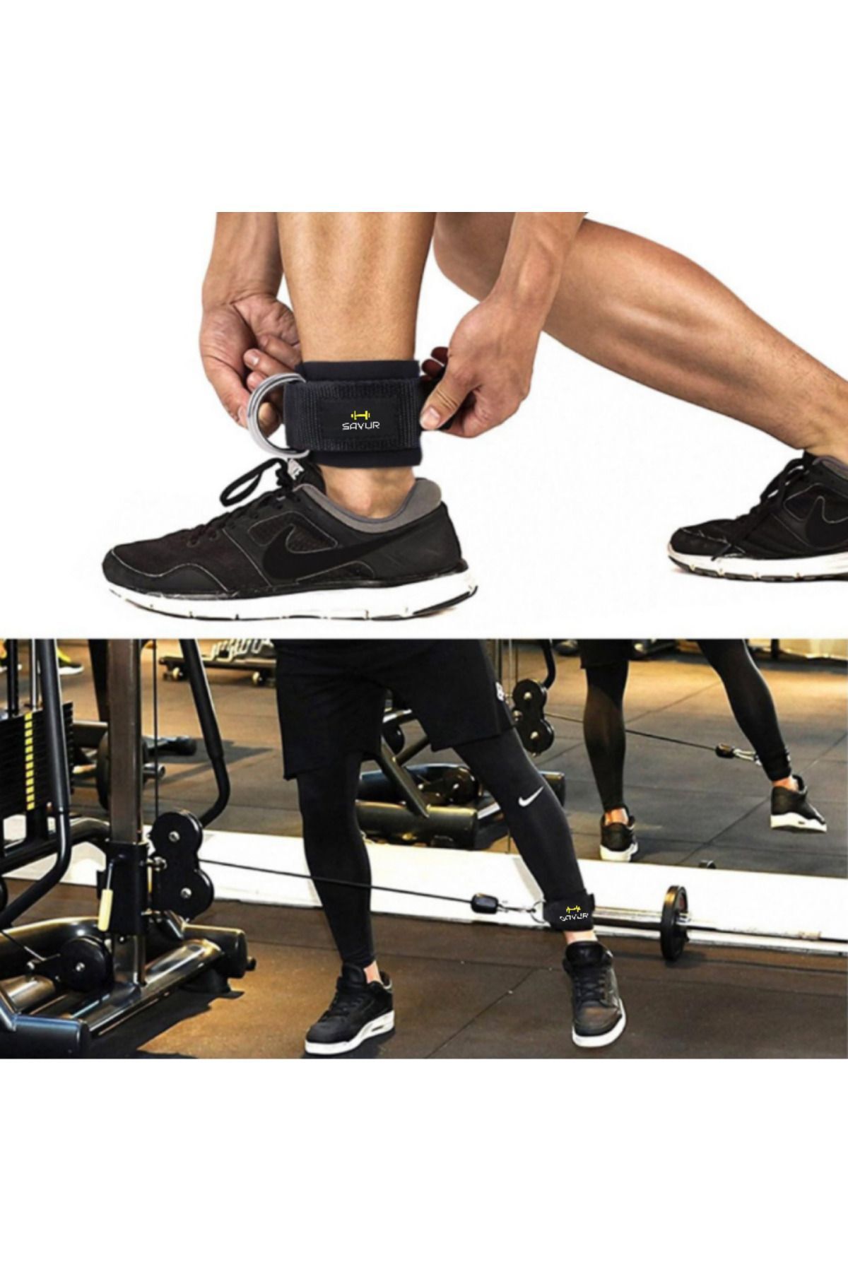 Genel Markalar Siyah Professional Ankle Strap - Ayak Bileği Kayışları, Fitness Ayak Bilekliği Çift Demirli-2 Adet