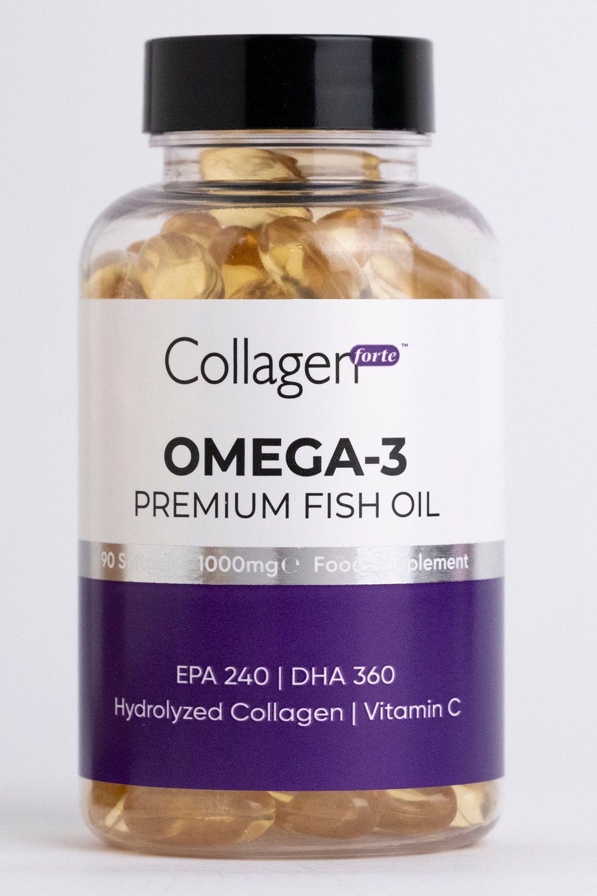 Collagen Forte Platinum Omega-3 Premium Fish Oil 90 Softgel X 1000mg, Balık Yağı, Hidrolize Kolajen & Vitamin C