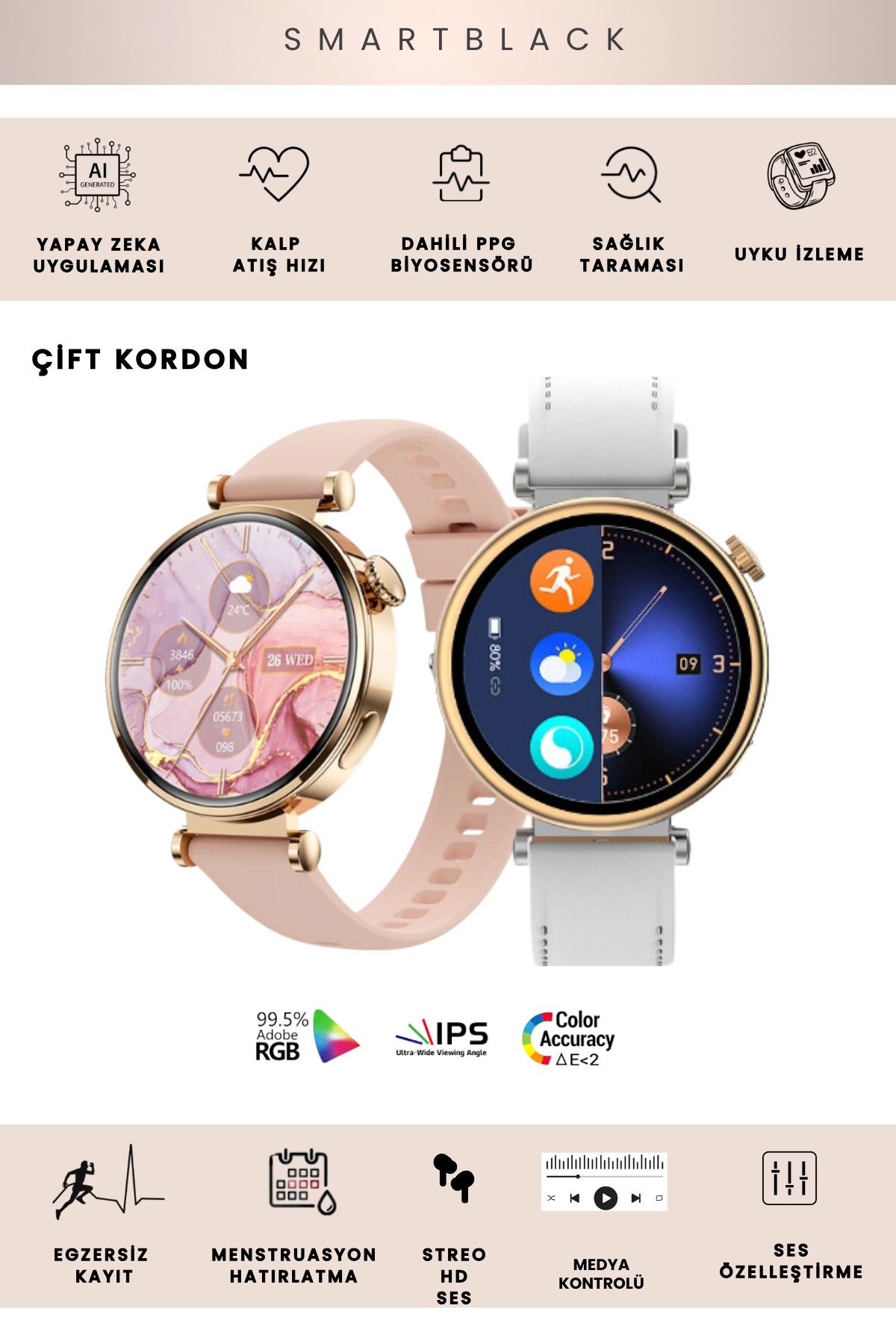 SmartBlack Watch GT4 Mini Akıllı Saat 41mm İphone Android Tüm Telefonlara Uyumlu Gold