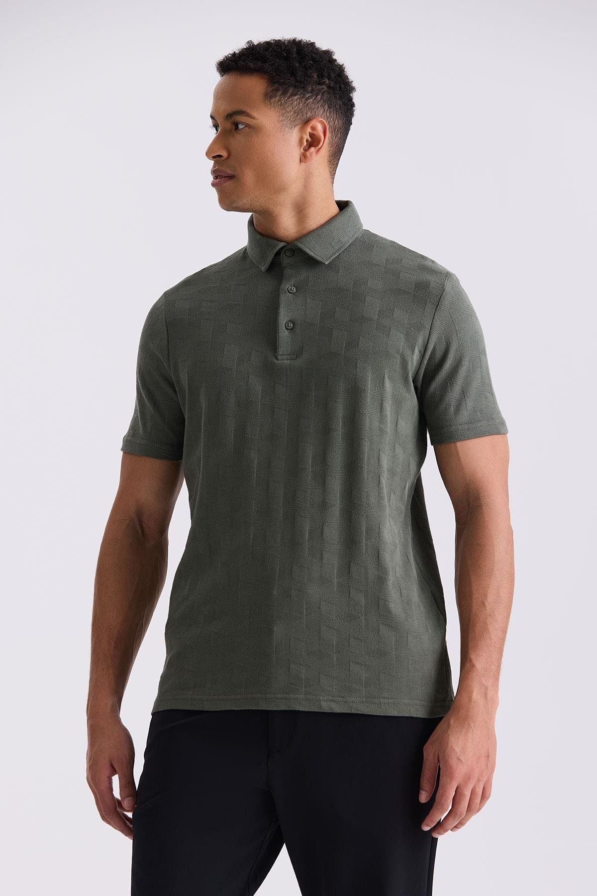 Jakamen Haki Slim Fit Desenli Polo  Yaka T-Shirt
