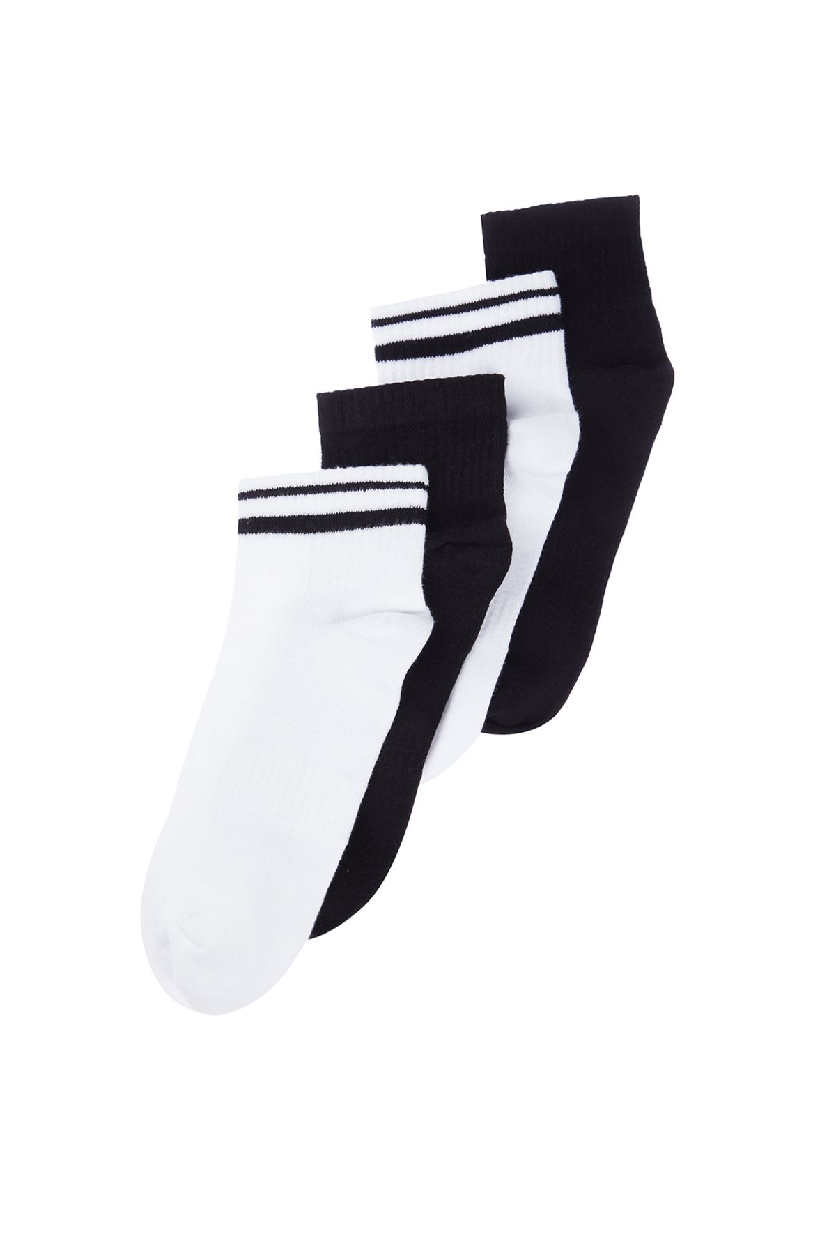 TRENDYOL MAN Siyah Unisex 4'lü Paket Şeritli Patik Pamuklu Yeni Çorap