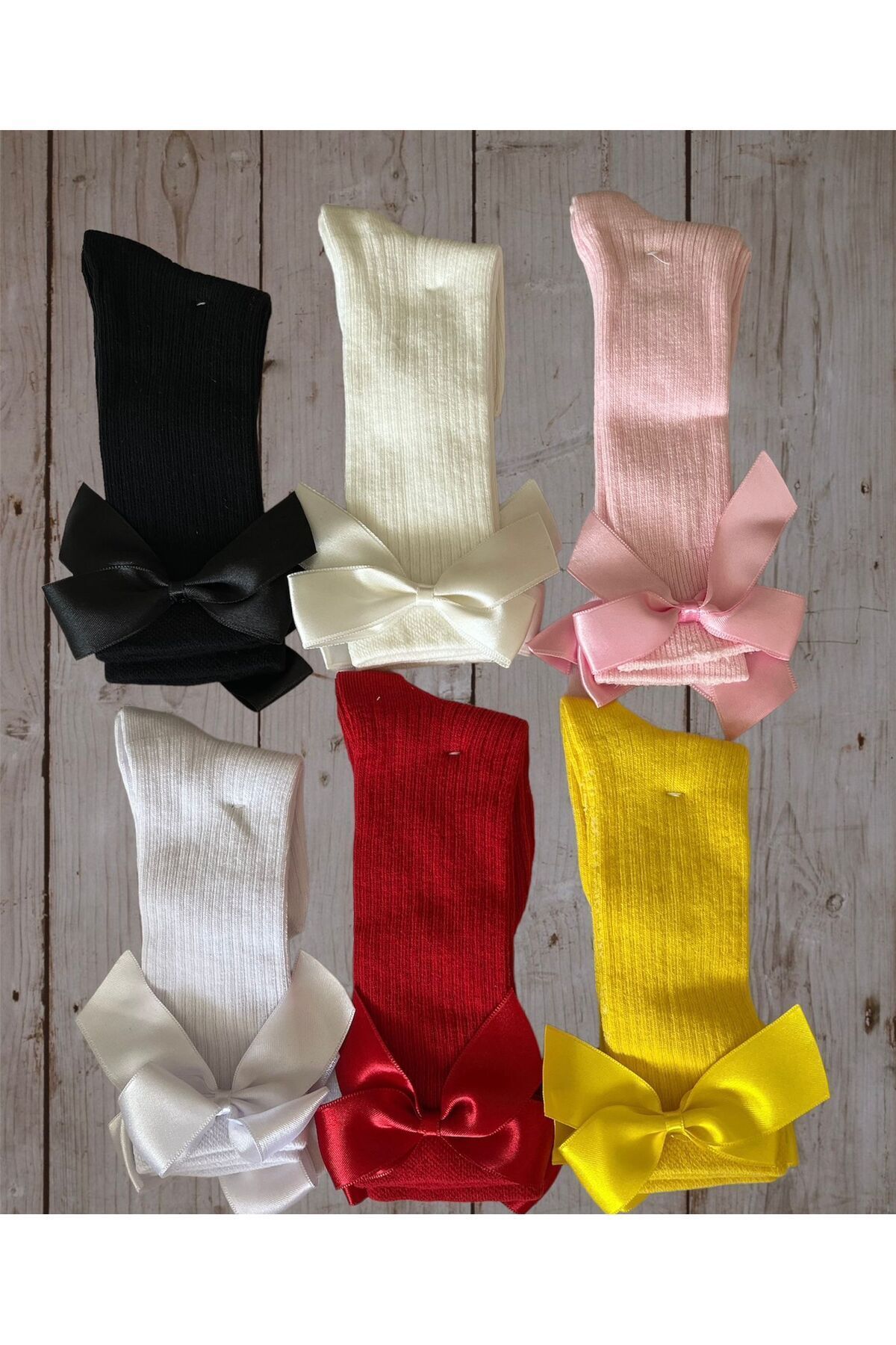 ORAL 6 Çift Dizaltı Renkli Fiyonklu Pamuklu Parfümlü Kız Çocuk Çorabı