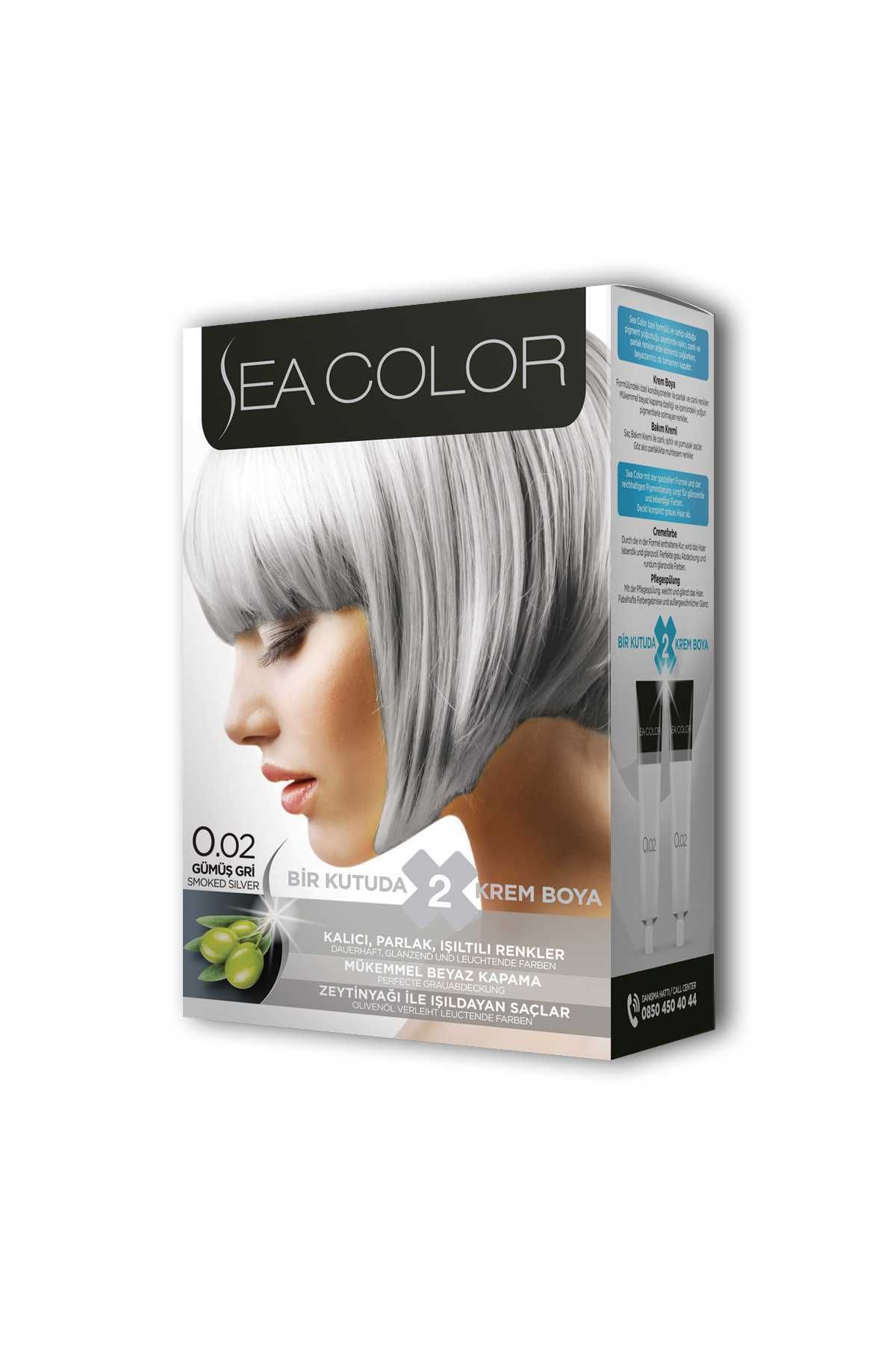 Sea Color 2 Tüp Krem Saç Boyası Seti Gümüş Gri No:0.02