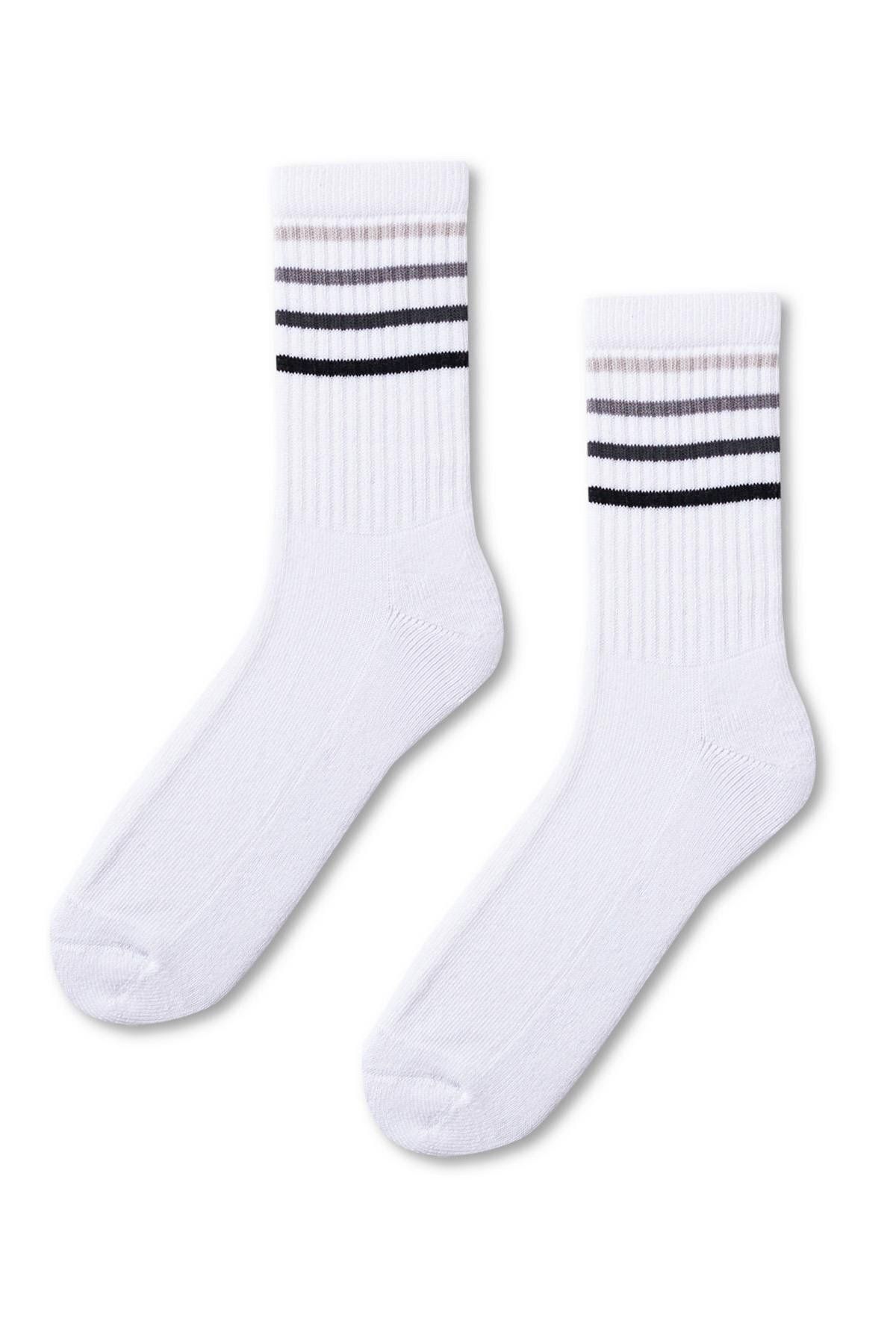 Katia & Bony Renkli Çizgili Havlu Taban Çorap Beyaz/gri