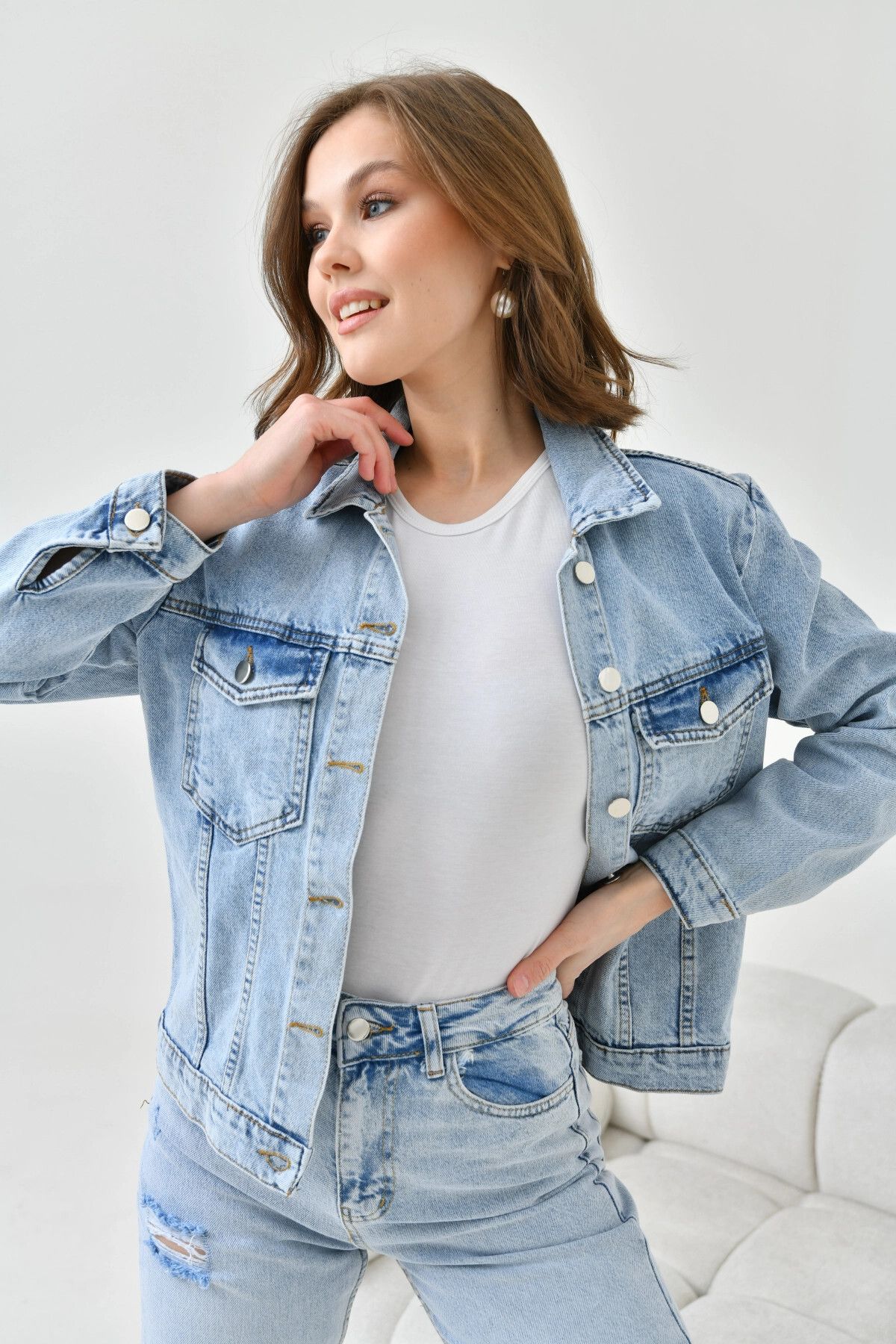 Park Karon Kadın Açık Mavi Basic Jean Ceket