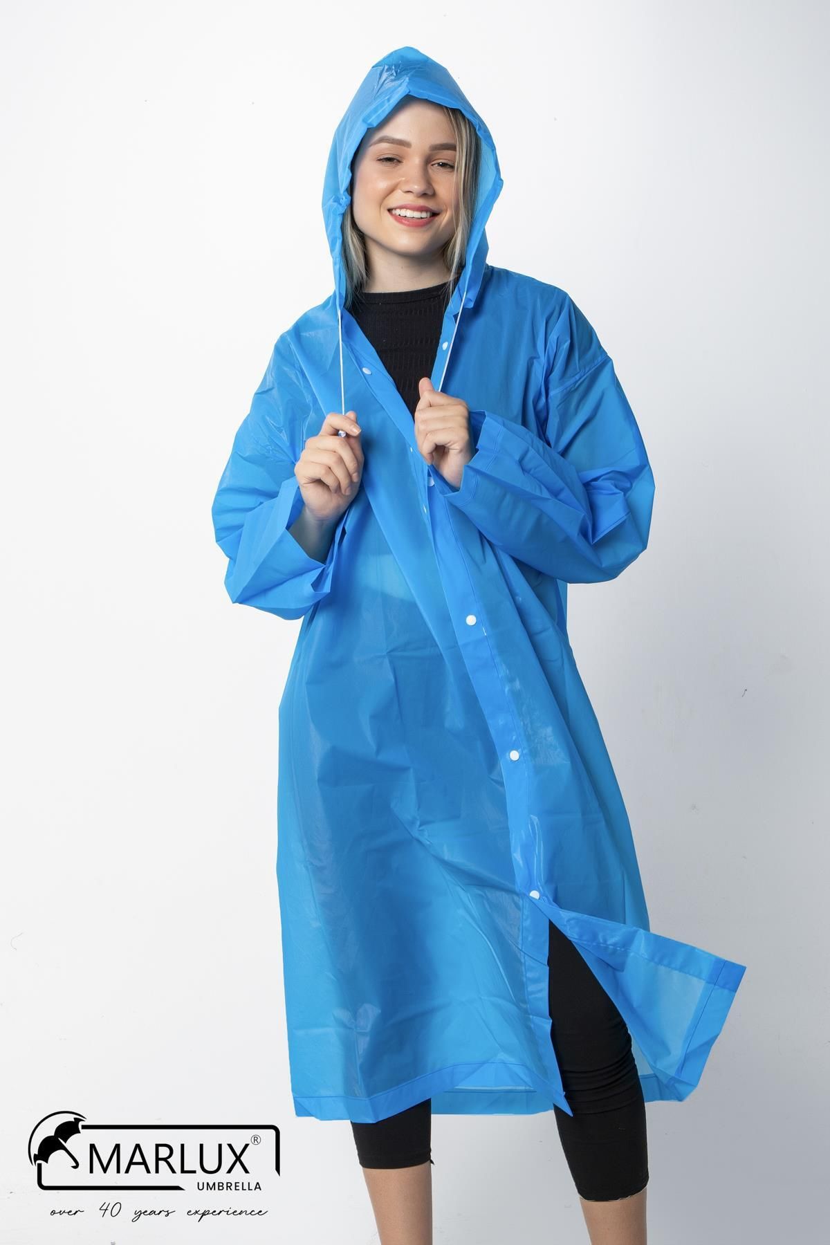 Marlux Kadın Erkek Yağmurluk Kapüşonlu Çıtçıtlı Eva Mavi Yağmurluk M21mrc881r08