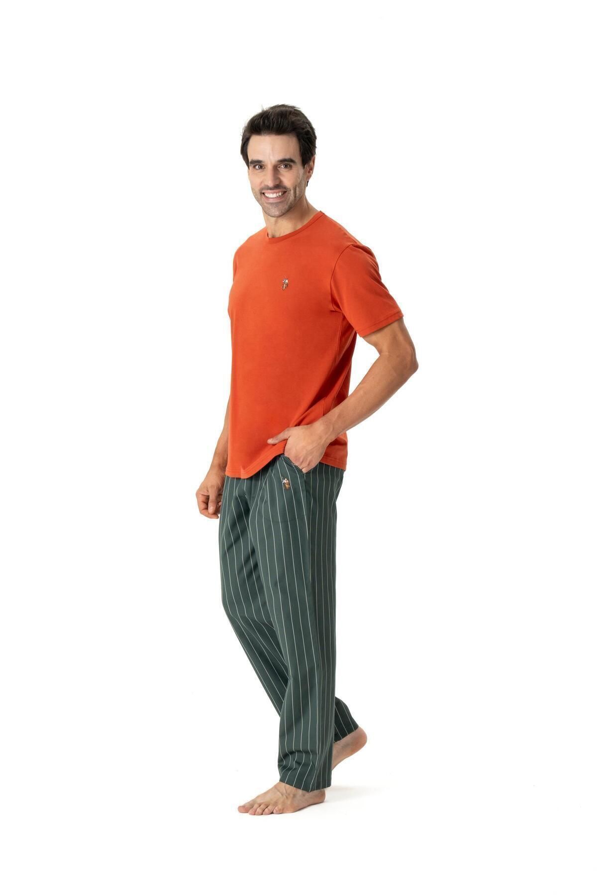 U.S. Polo Assn. U.S. Polo Assn. Erkek Yuvarlkar Yaka T-shirt & Düz Paça Pijama Altı Kiremit Yazlık Pijama Takımı