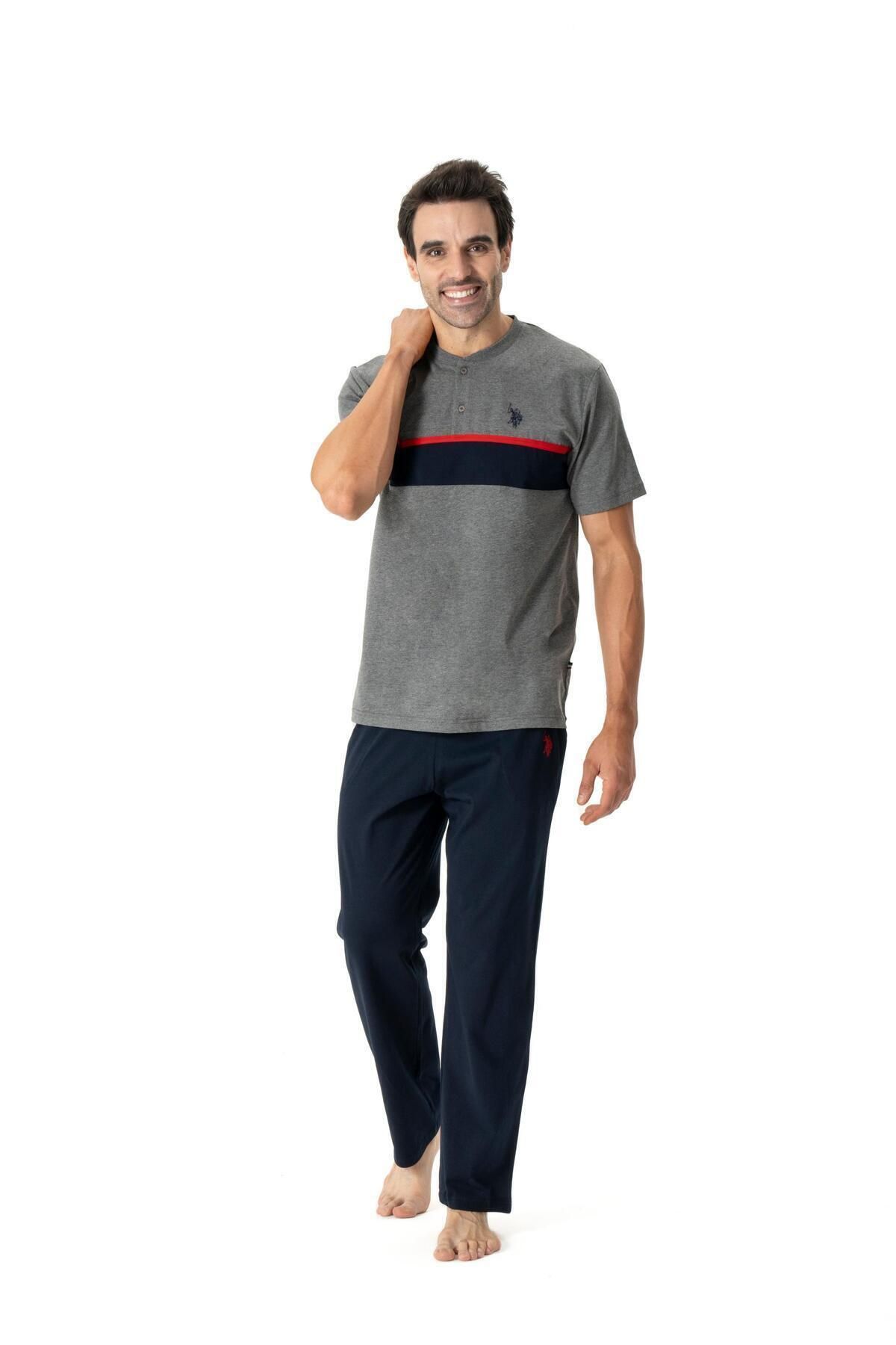 U.S. Polo Assn. U.S. Polo Assn. Erkek Yarım Patlı Antrasit T-shirt & Düz Paça Pijama Altı Yazlık Pijama Takımı