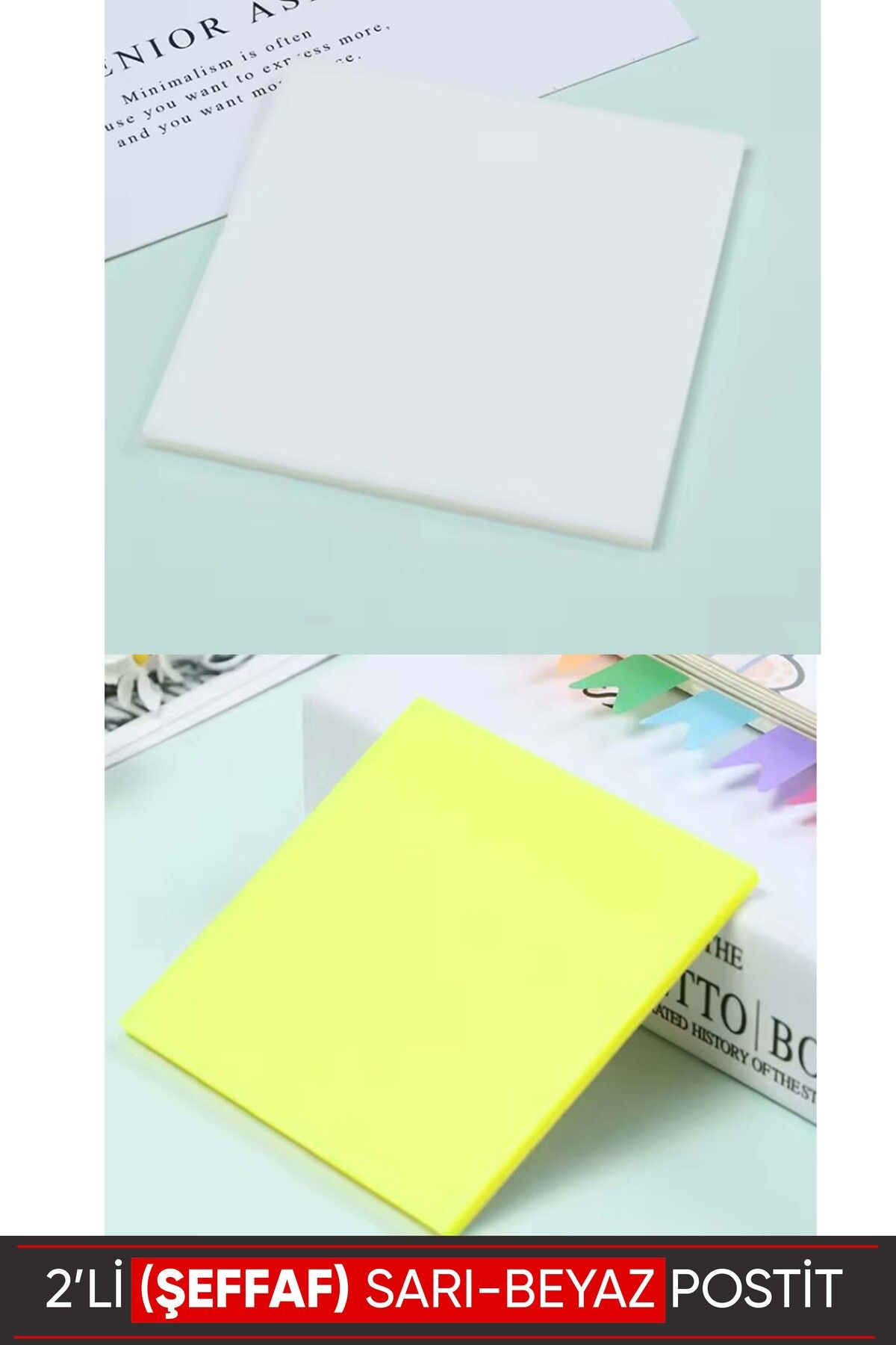 Vox Art Şeffaf Post-it Yapışkanlı Not Kağıdı 2 renk -7,5x75cm 50'li