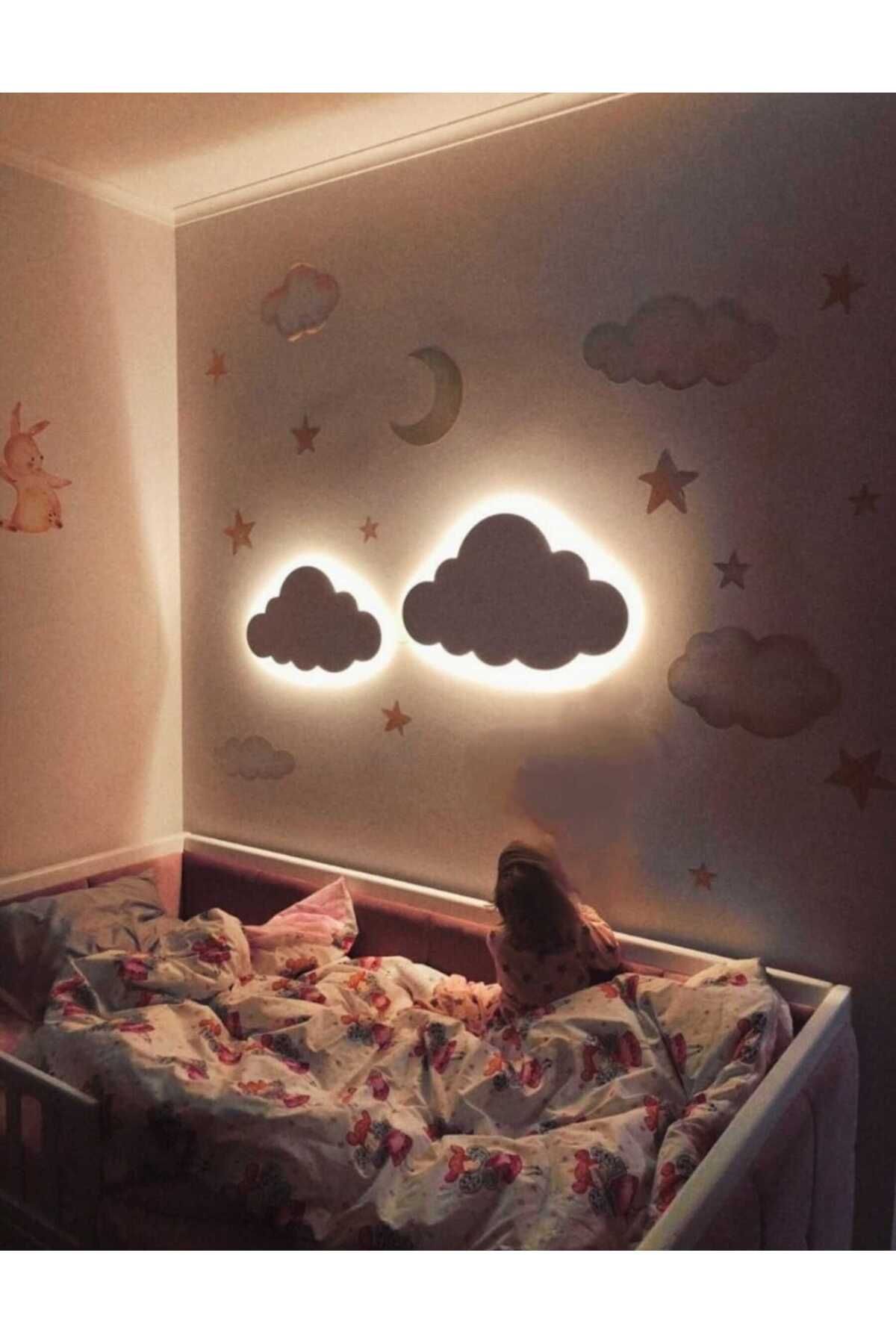 ARSERGROUP 2'li Bulut Gece Lambası Bebek Çocuk Odası Duvar Dekorasyonu Aydnlatma Ahşap Gece Lambası