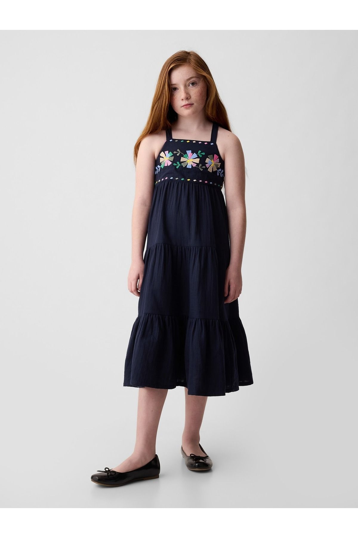 GAP Kız Çocuk Lacivert Desenli Midi Elbise