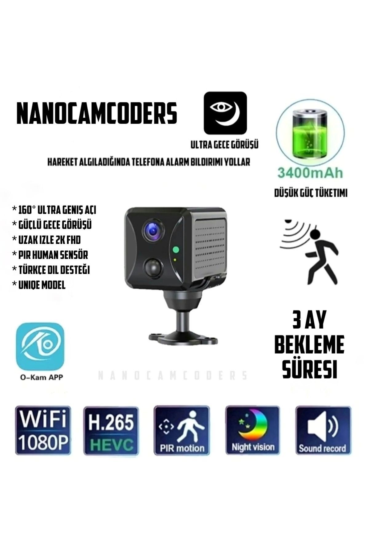 Nanocamcoders 2k 1080p Hd Mini Wifi Gece Görüşü Hareket Wifi Gizli Pır Kamera Uzak Izle Kablosuz Kaydedici Wtu89