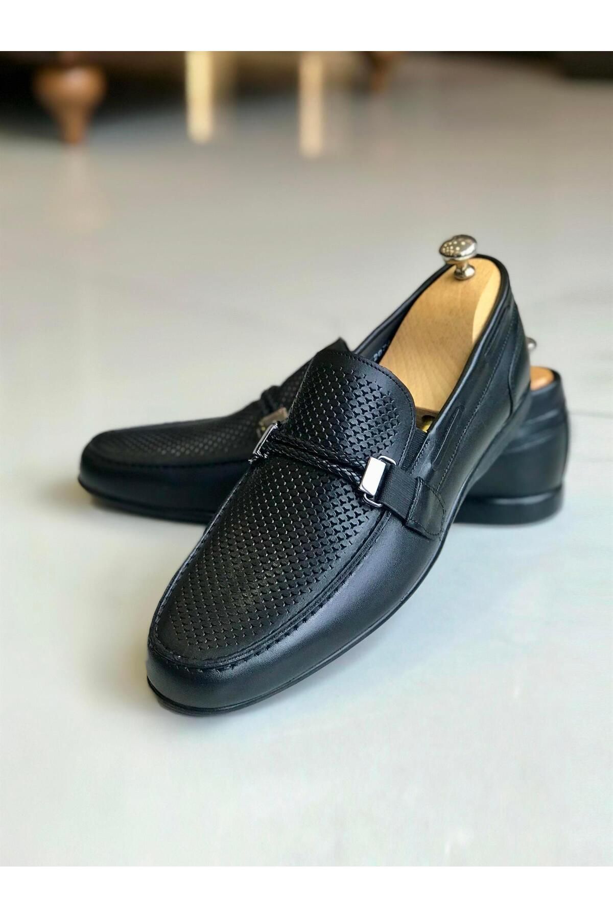 TerziAdemAltun İtalyan Stil Iç Dış Naturel Deri Erkek Ayakkabı Siyah T7843