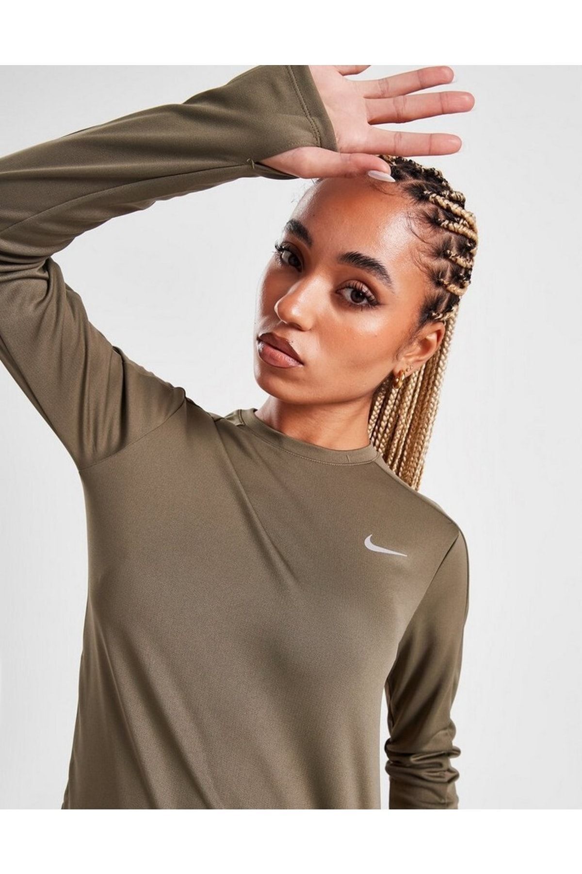 Nike Dri-fit Pacer Crew Kadın Kahverengi Koşu Uzun Kollu Tişört Dq6379-222
