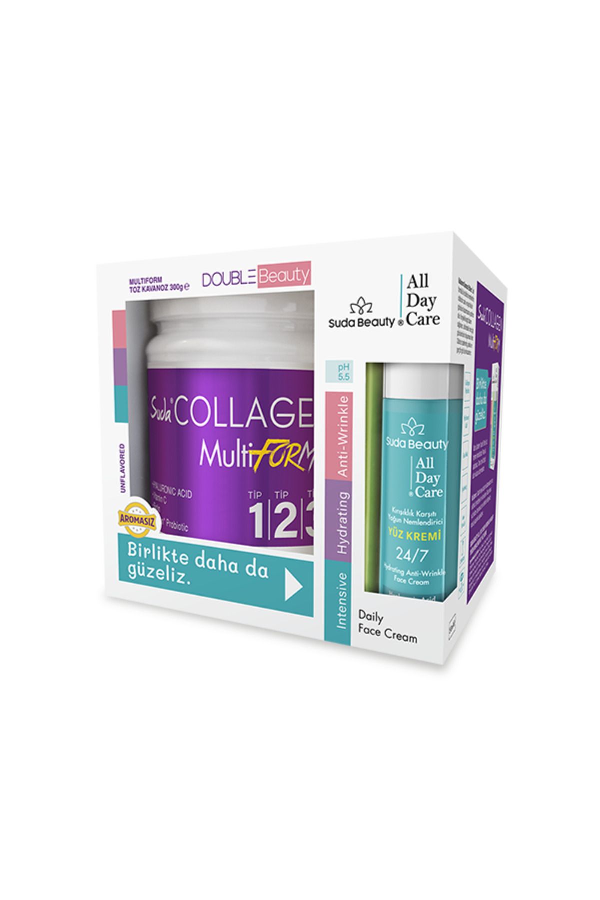 Suda Collagen Double Beauty Multiform Kolajen 300g Suda Beauty-all Day Care Yüz Kremi 50ml