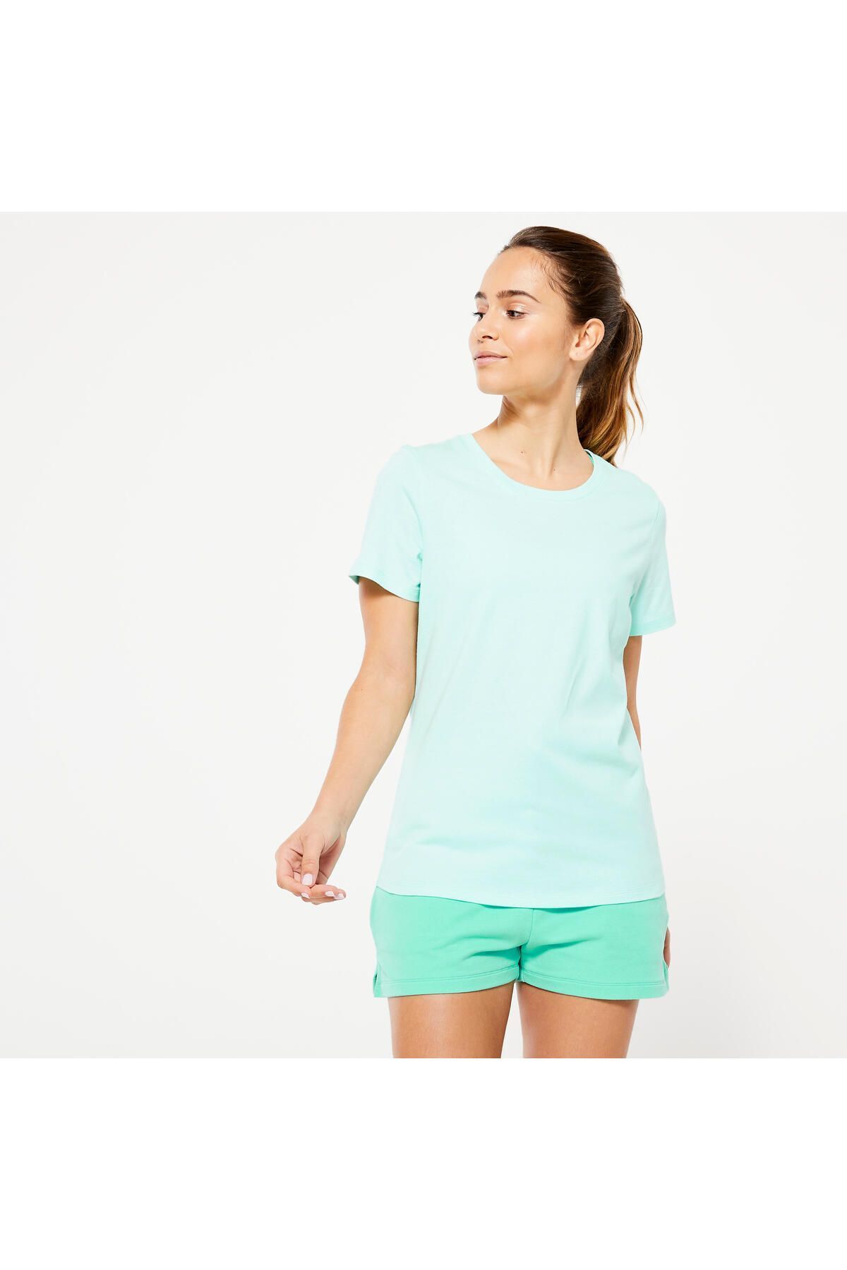 Decathlon Kadın Pastel Yeşil Regular Spor Tişörtü 500 Essentials - Fitness Hafif Antrenman