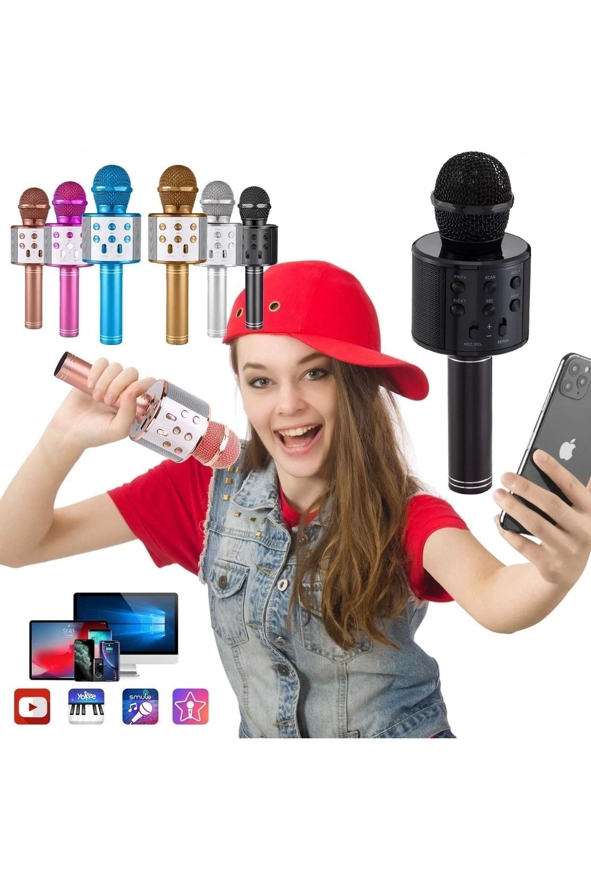 Genel Markalar Kaliteli Tv50 Karaoke Mikrofon Hoparlörlü Usb Flash Tf Kart Destekli Ses Değiştirme Efektli
