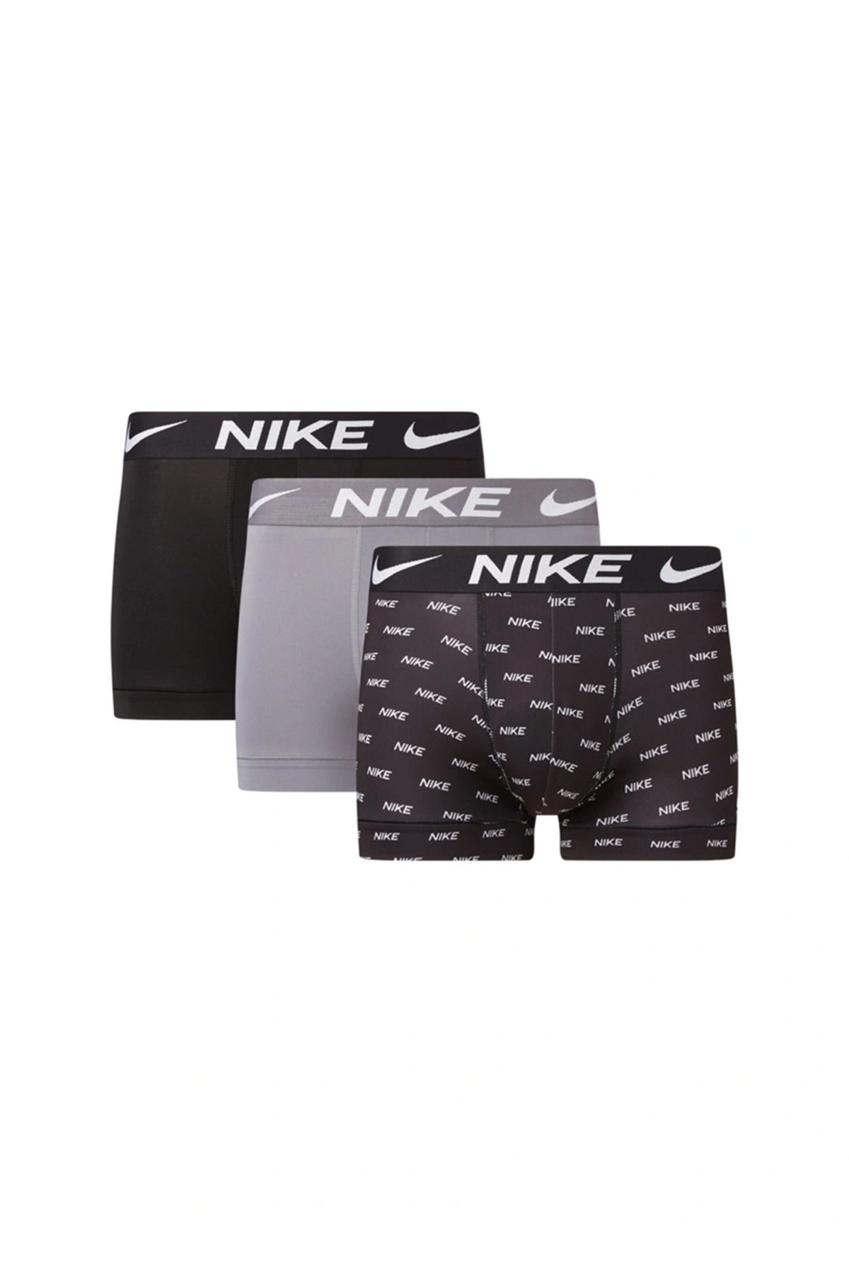 Nike Erkek Marka Logolu Elastik Bantlı Günlük Kullanıma Uygun Siyah-Gri-Siyah Boxer 0000Ke1156-9Sc