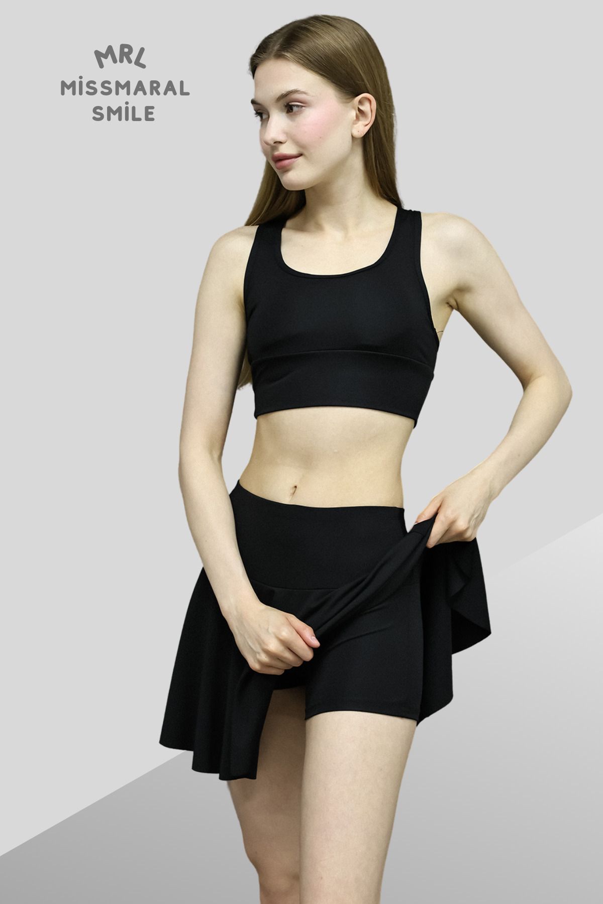 missmaral Siyah 2 Katmanlı Tenis Eteği - Şort Etek - Spor Etek Tennis Skirt