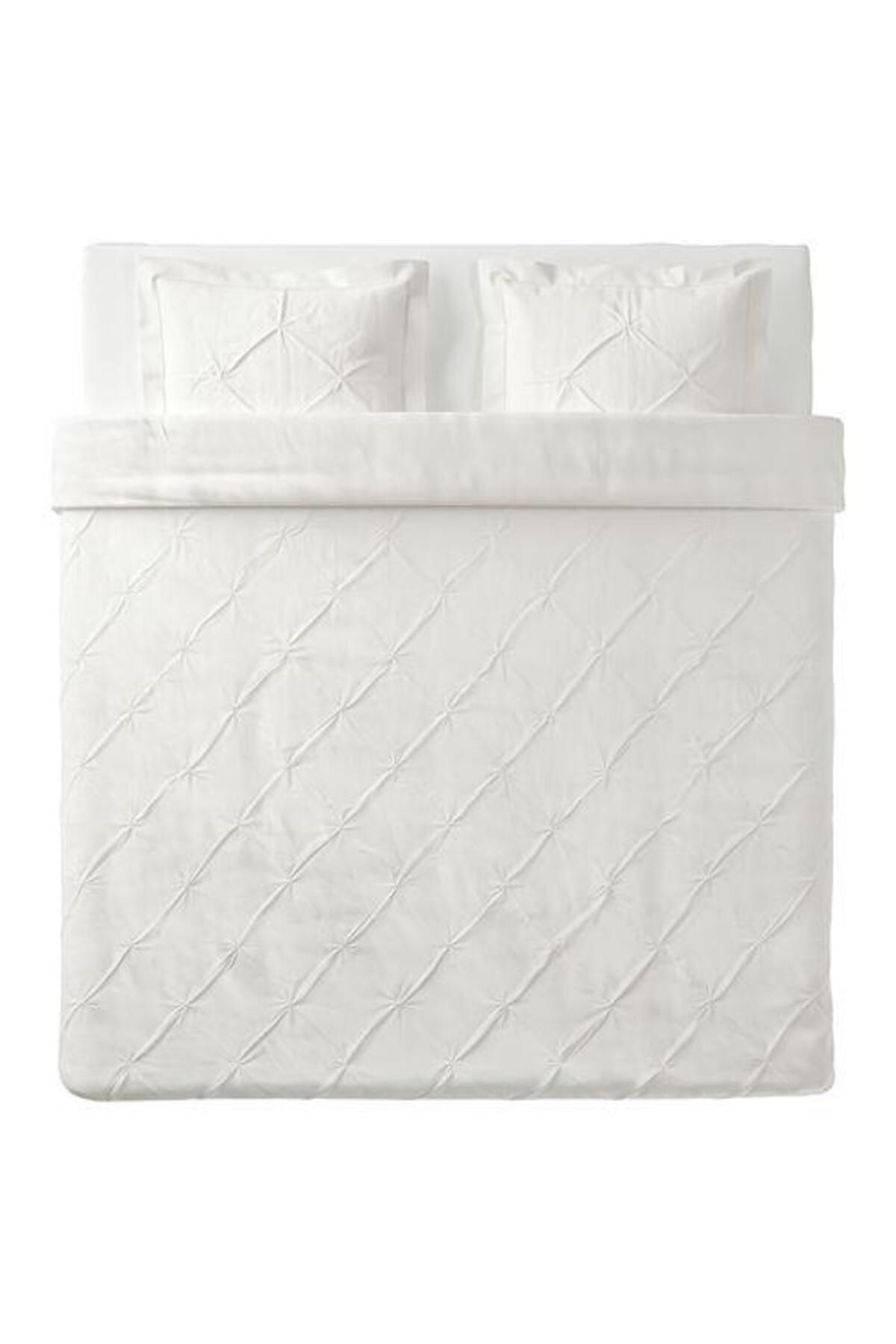 IKEA Çift Kişilik Nevresim Takımı Dekoratif 240x220/50x60 Cm Beyaz Renk