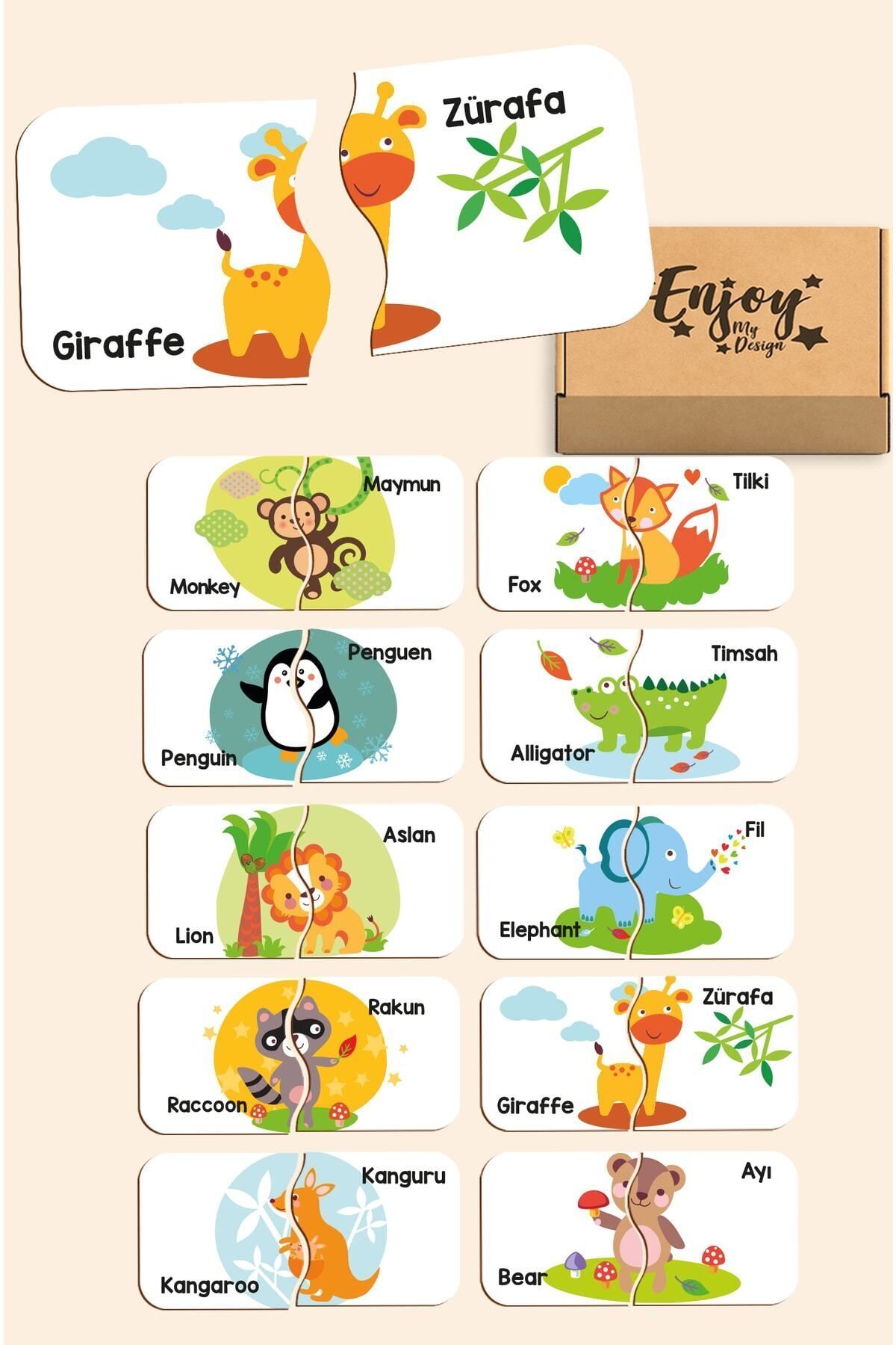 Enjoymydesign Baby Puzzle Eşleştirme Oyunu Sevimli Hayvanlar Ahşap Eğitici Oyuncak Beceri Zeka Geliştirme Oyunu