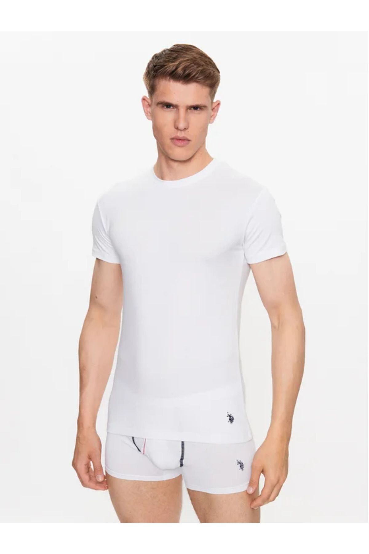 U.S. Polo Assn. Erkek %100 Pamuklu 2'li Kutu Beyaz Yuvarlak Yaka T-shirt