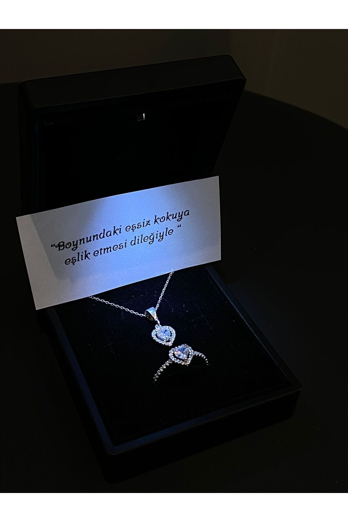 DMR Accessoire Işıklı kutuda 925 Ayar gümüş pandora kolye yüzük seti ciddi ilişki yüzüğü sevgililer günü hediyesi