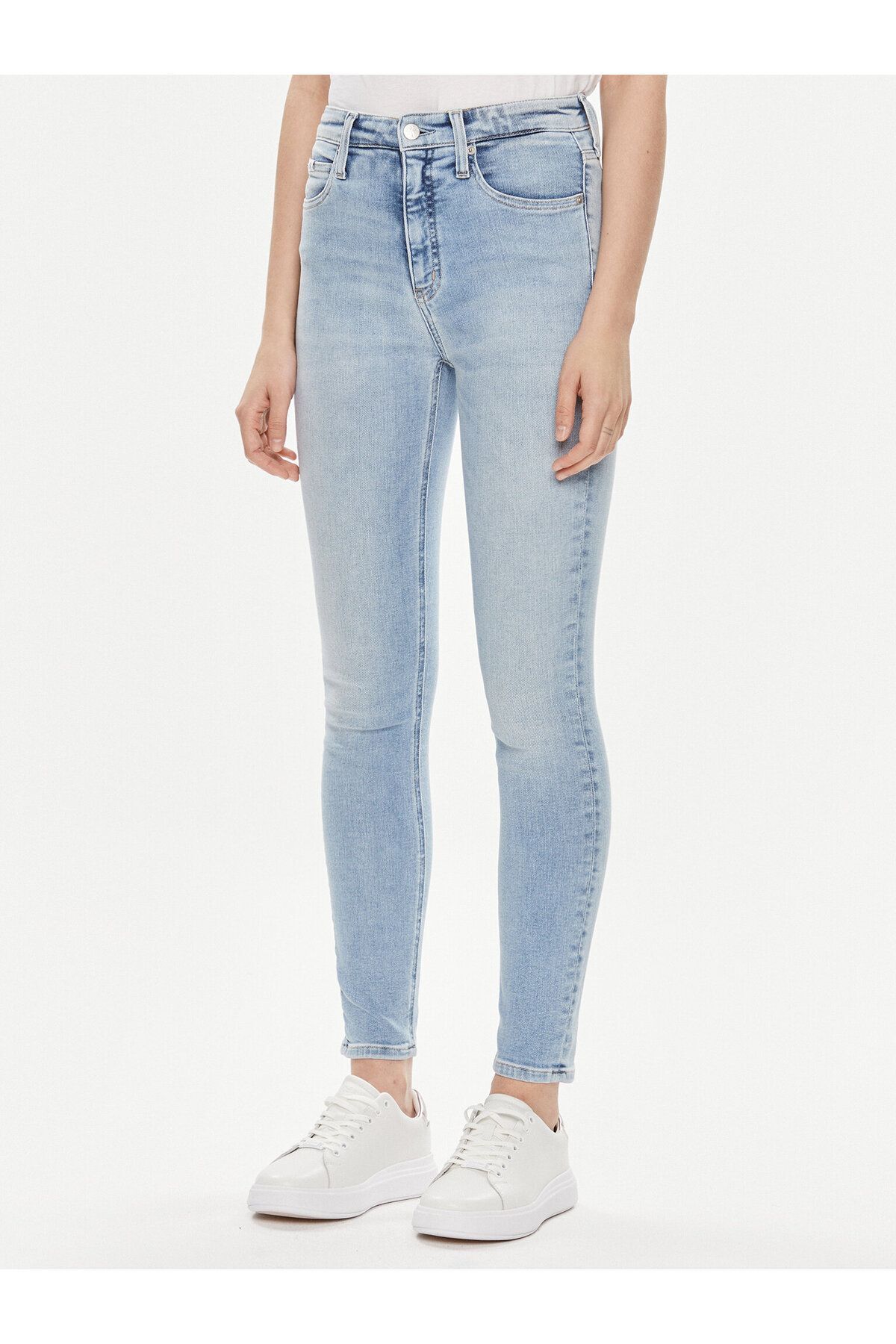 Calvin Klein Kadın Normal Belli Dar Kesim Düz Paça Mavi Jeans J20J223312-1AA