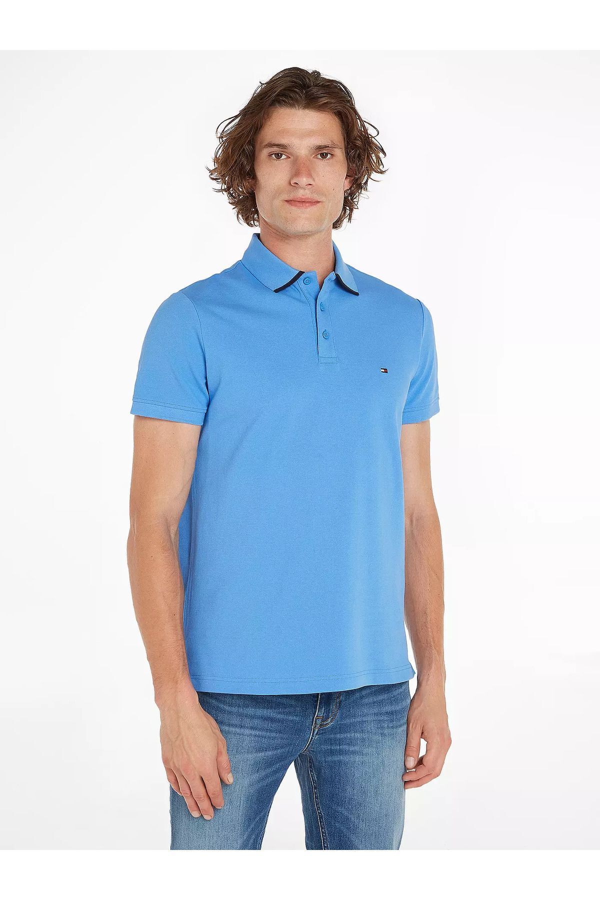 Tommy Hilfiger Erkek Logolu Polo Yakalı Kısa Kollu Düğmeli Mavi1 Polo Yaka T-Shirt MW0MW34754-C30