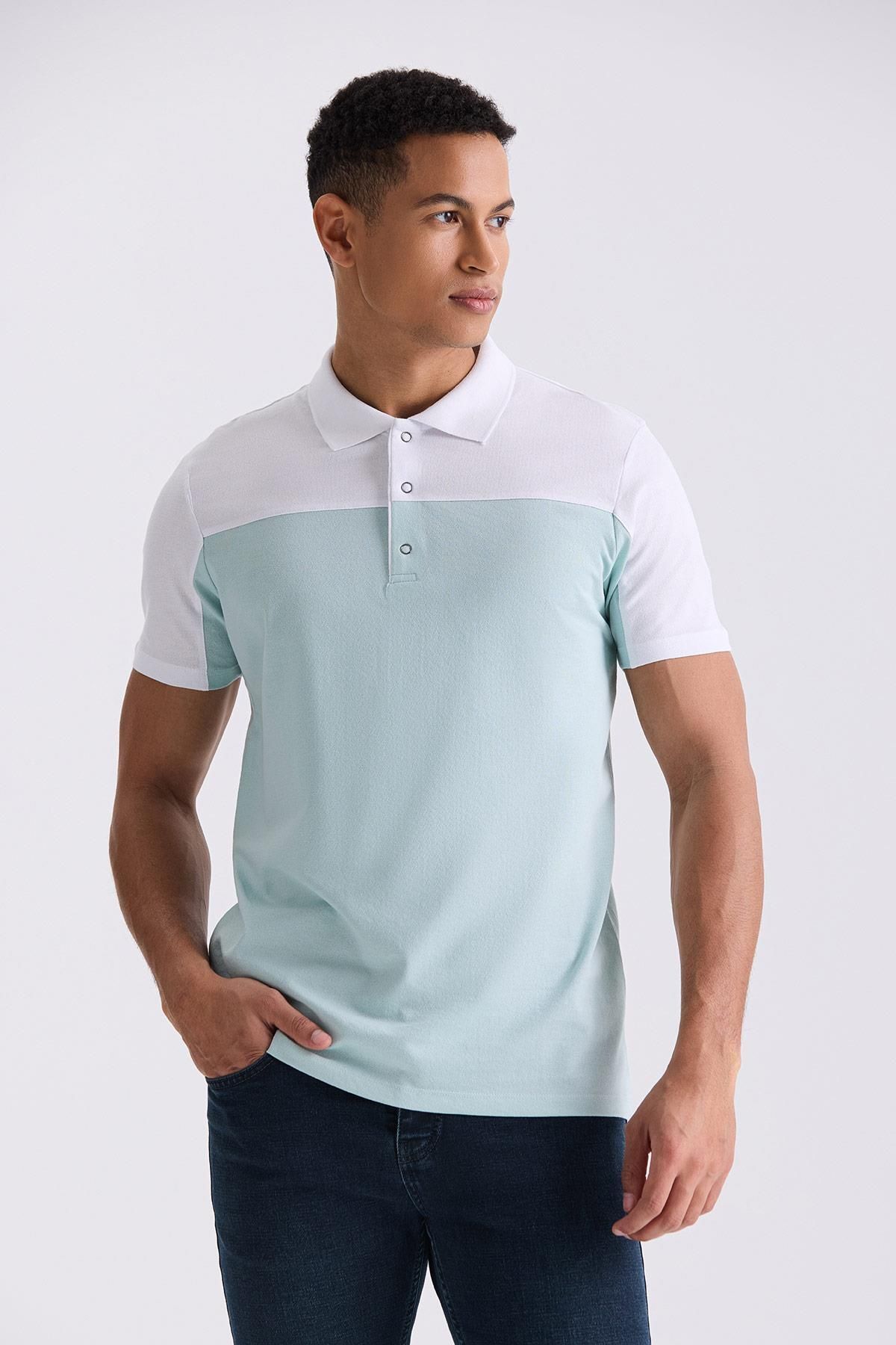 Jakamen Mint Slim Fit İki Renkli Polo Yaka T-Shirt
