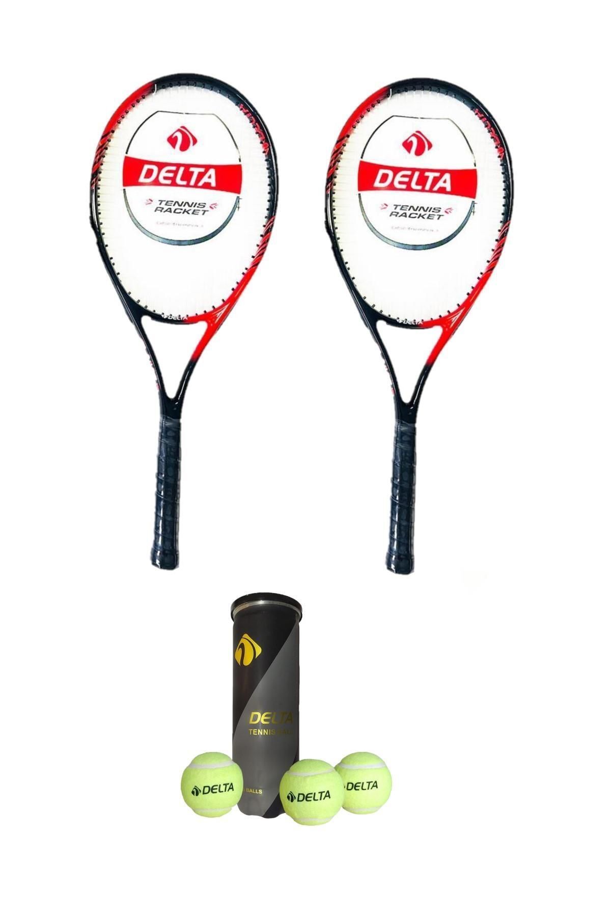 Delta 2 Adet Flame 27 İnç Tek Parça L2 Grip Tenis Raketi + 2 Adet Tenis Çantası + 3 Adet Prof. Maç Topu