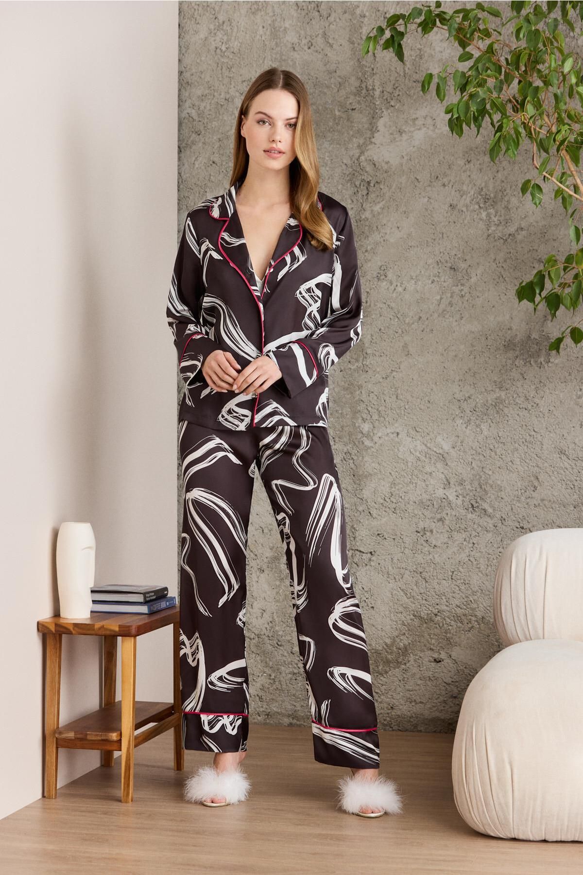 Pierre Cardin Saten Desenli Pijama Takımı - 1230