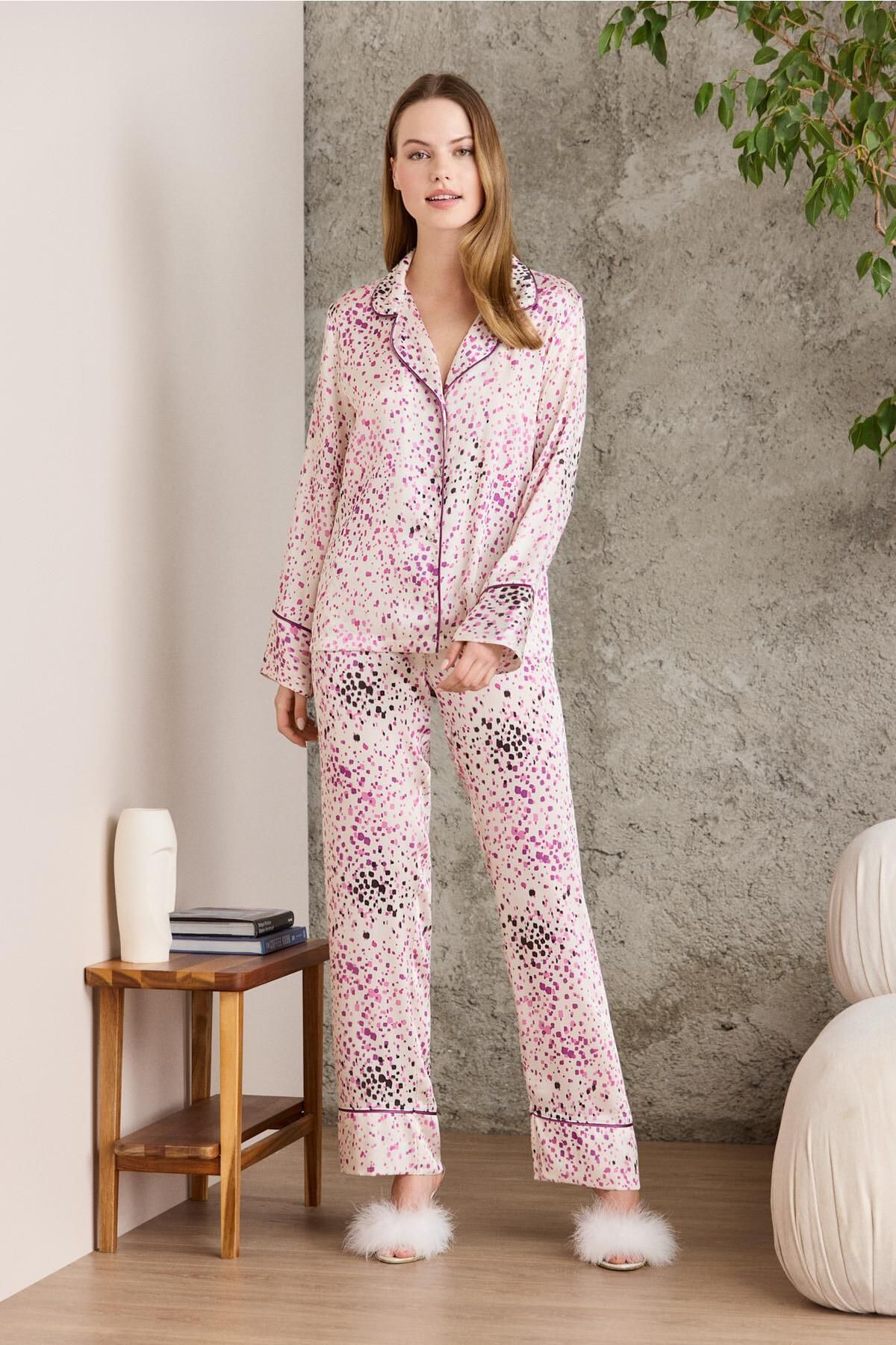 Pierre Cardin Saten Emprime Crop'lu 3'lü Pijama Takımı - 1240
