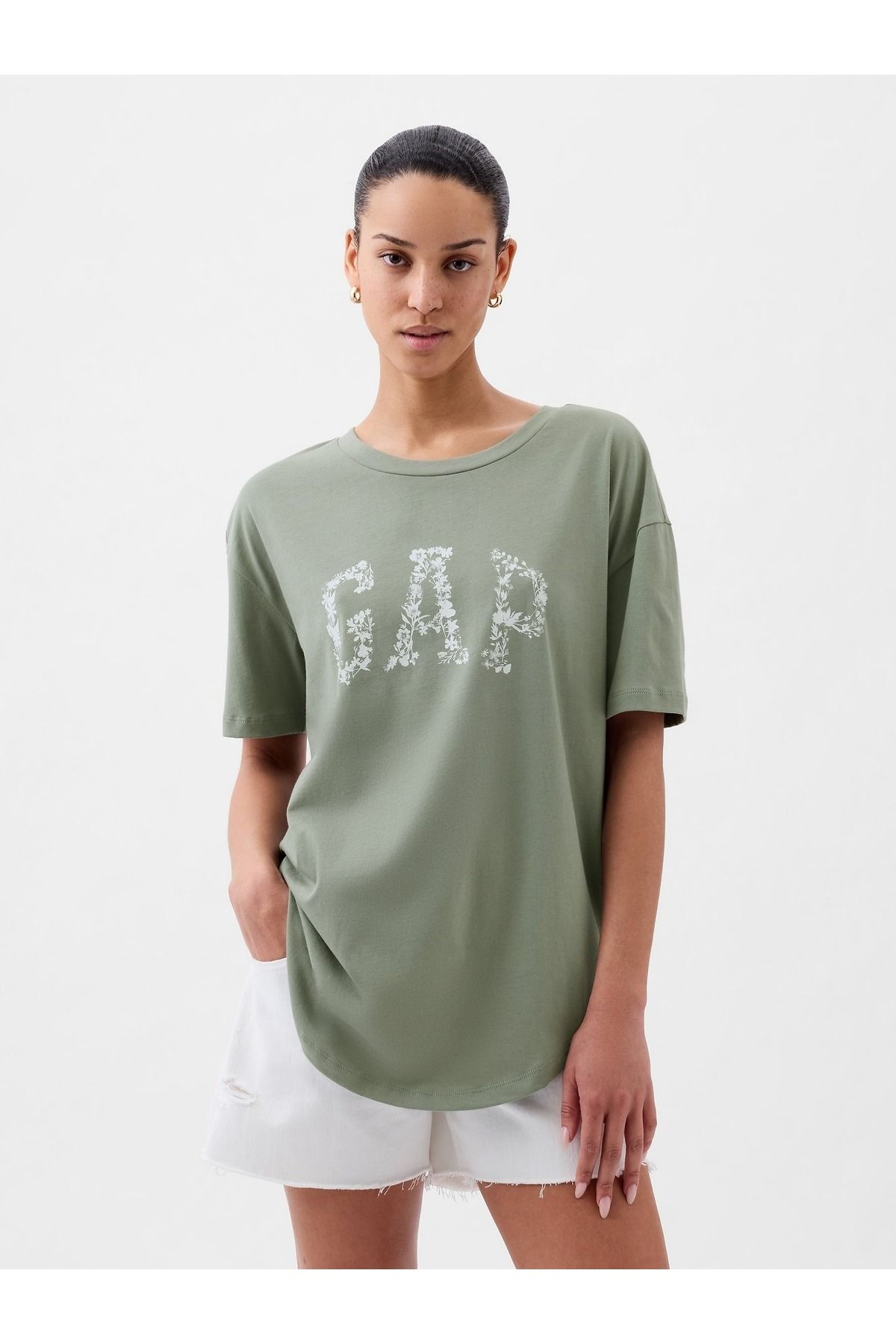 GAP Kadın Yeşil Organik Pamuk Gap Logo T-Shirt