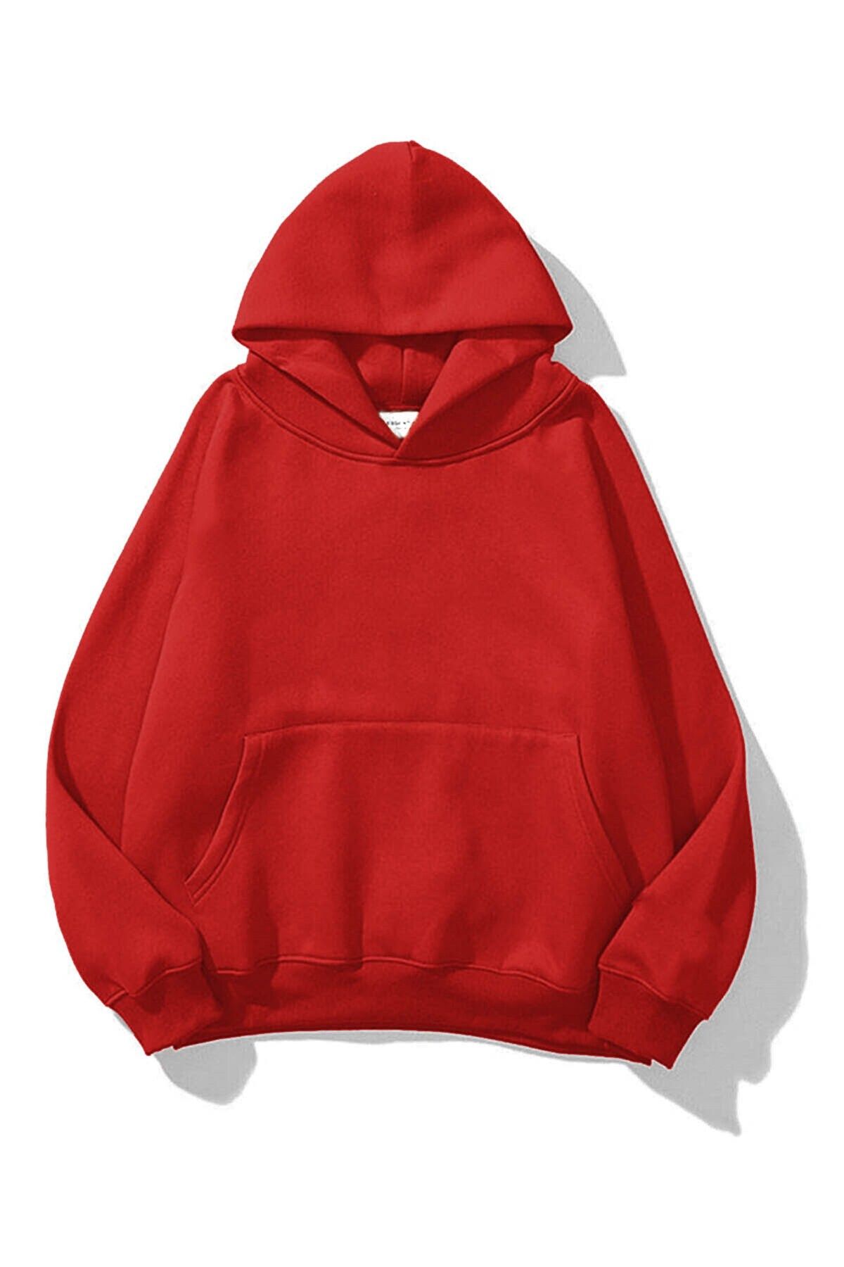 Trendiz Unisex Kırmızı Basic Sweatshirt Hoodie