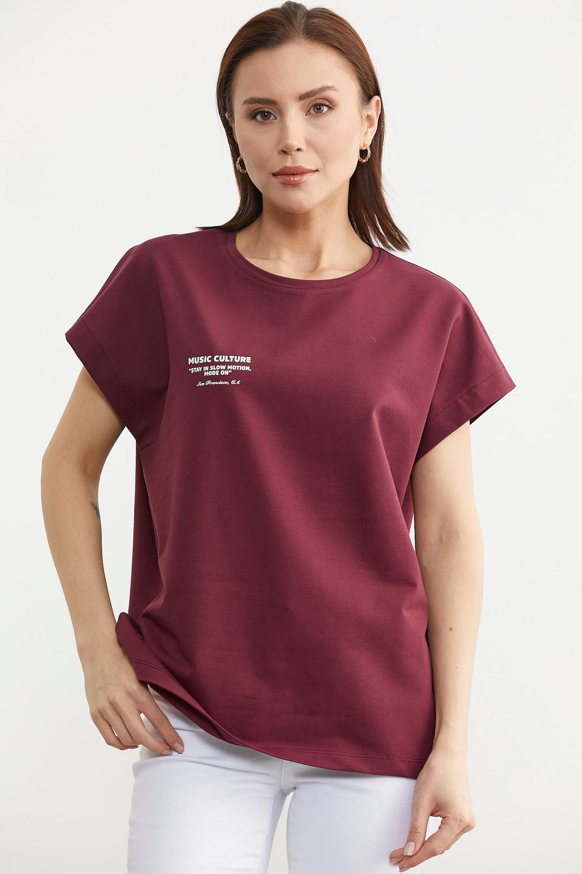 Sementa Oversize Kısa Kollu Tshirt - Bordo