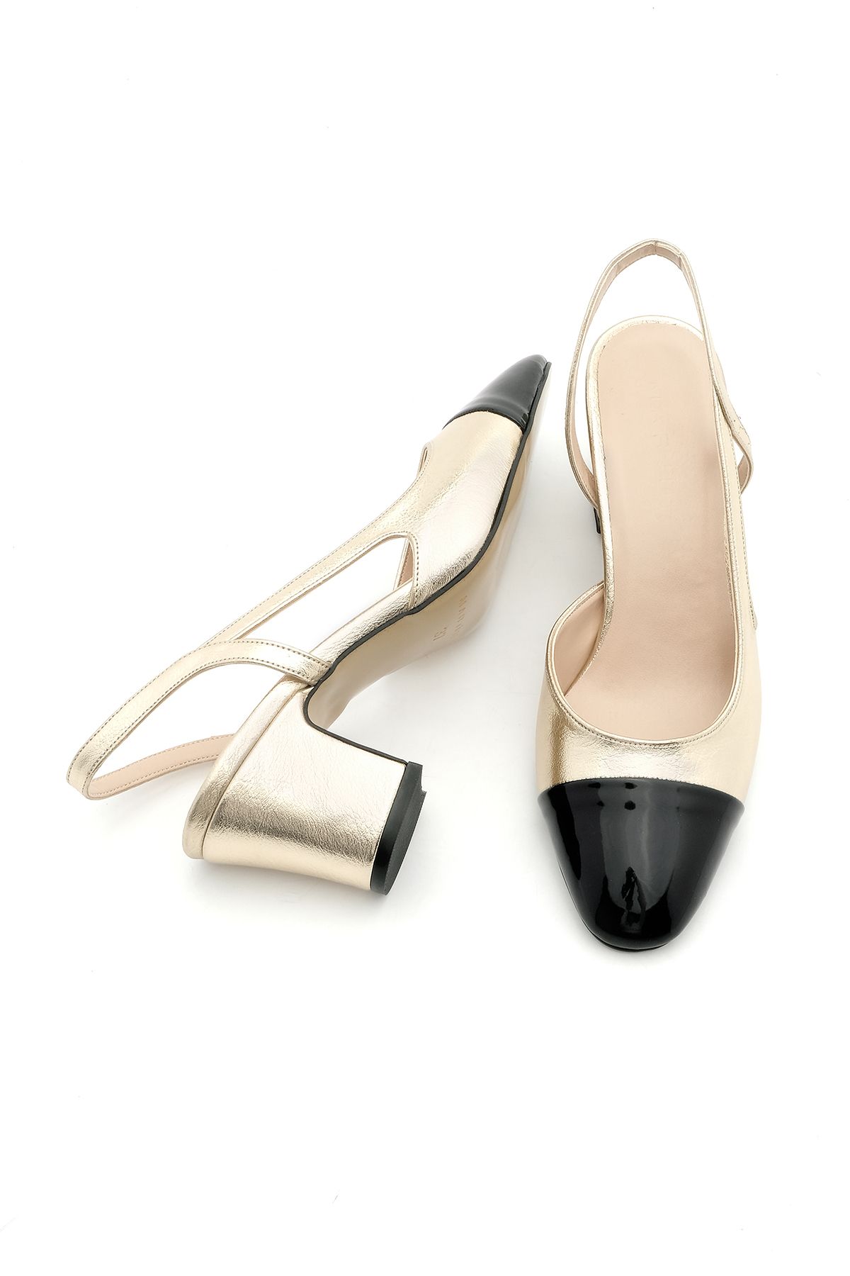 Marjin Kadın Atkılı Arkası Açık Klasik Topuklu Ayakkabı Benta Altın