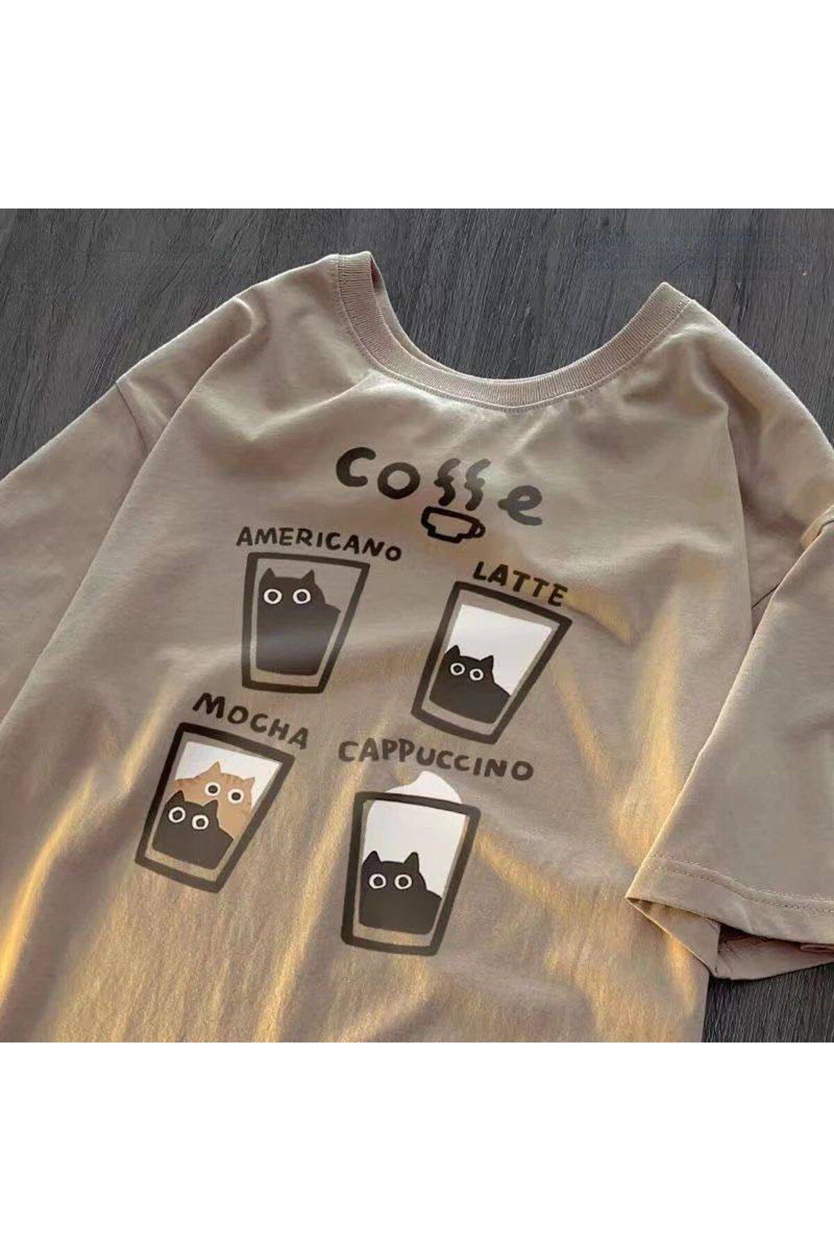 Köstebek Bej Coffe Cat Unisex T-Shirt